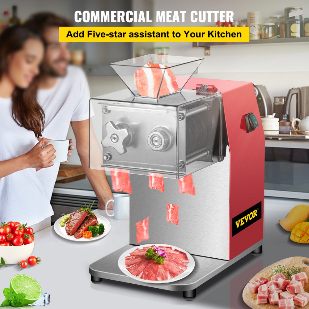 VEVOR Commercial Meat Cutting Machine, 551 Lbs/H 850W Meat Shredding Machine, 3.5mm Blade Electric Meat Cutter, Stainless Steel Restaurant Food Cutter, for Kitchen Supermarket Lamb Beef Chicken, Red 