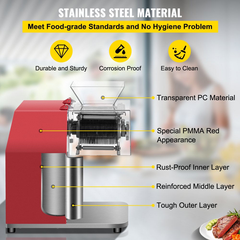 VEVOR Commercial Meat Cutting Machine, 551 Lbs/H 850W Meat Shredding Machine, 3.5mm Blade Electric Meat Cutter, Stainless Steel Restaurant Food Cutter, for Kitchen Supermarket Lamb Beef Chicken, Red 