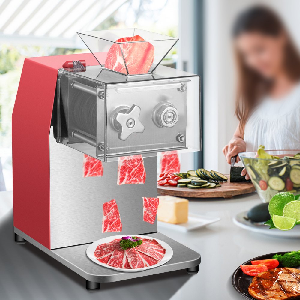 VEVOR Commercial Meat Cutting Machine, 551 Lbs/H 850W Meat Shredding Machine, 3.5mm Blade Electric Meat Cutter, Stainless Steel Restaurant Food Cutter, for Kitchen Supermarket Lamb Beef Chicken, Red 