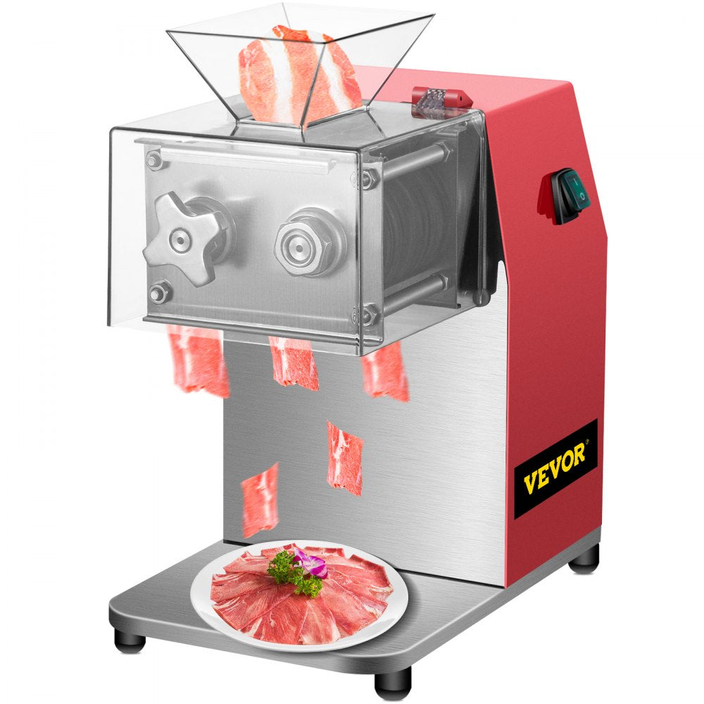 VEVOR Commercial Meat Cutting Machine, 551 Lbs/H 850W Meat Shredding Machine, 3.5mm Blade Electric Meat Cutter, Stainless Steel Restaurant Food Cutter, for Kitchen Supermarket Lamb Beef Chicken, Red 