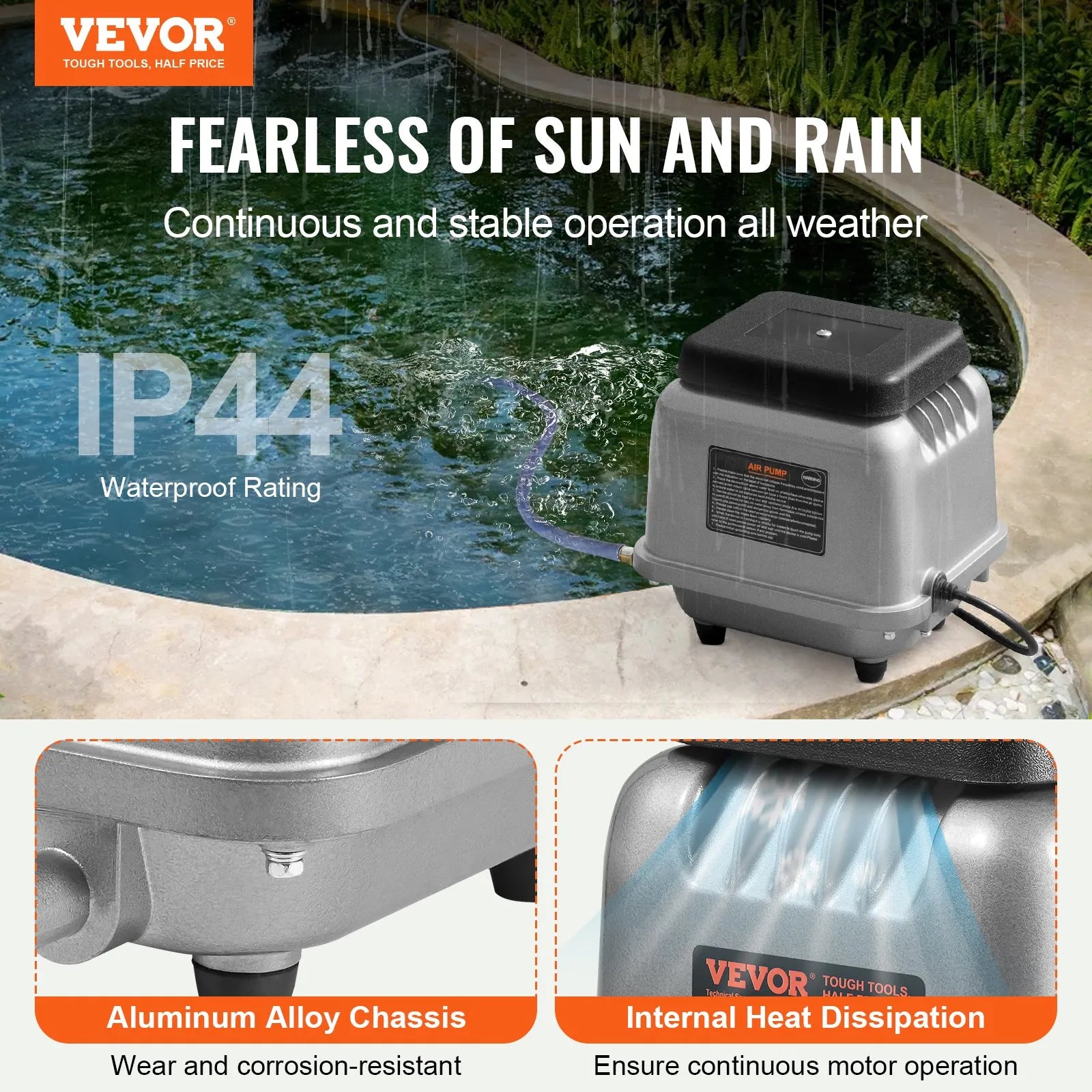 VEVOR Linear Air Pump, 90 L/Min Air Flow Septic Aerator Pump, Aeration System for 1/4 Acre 10 FT Deep Ponds, Water Gardens, Waste Treatments, Septic Tanks, Aquariums, Seafood Restaurants, Fish Farms