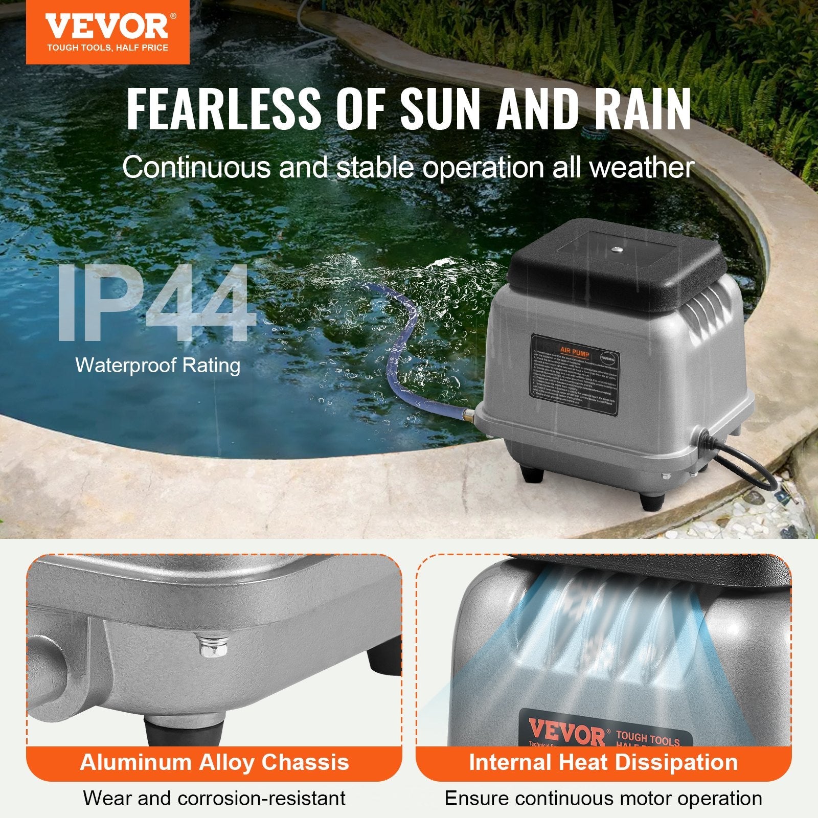VEVOR Linear Air Pump, 109L/Min Air Flow Septic Aerator Pump, Aeration System for 1/2 Acre 10FT Deep Ponds, Water Gardens, Waste Treatments, Septic Tanks, Aquariums, Seafood Restaurants, Fish Farms 
