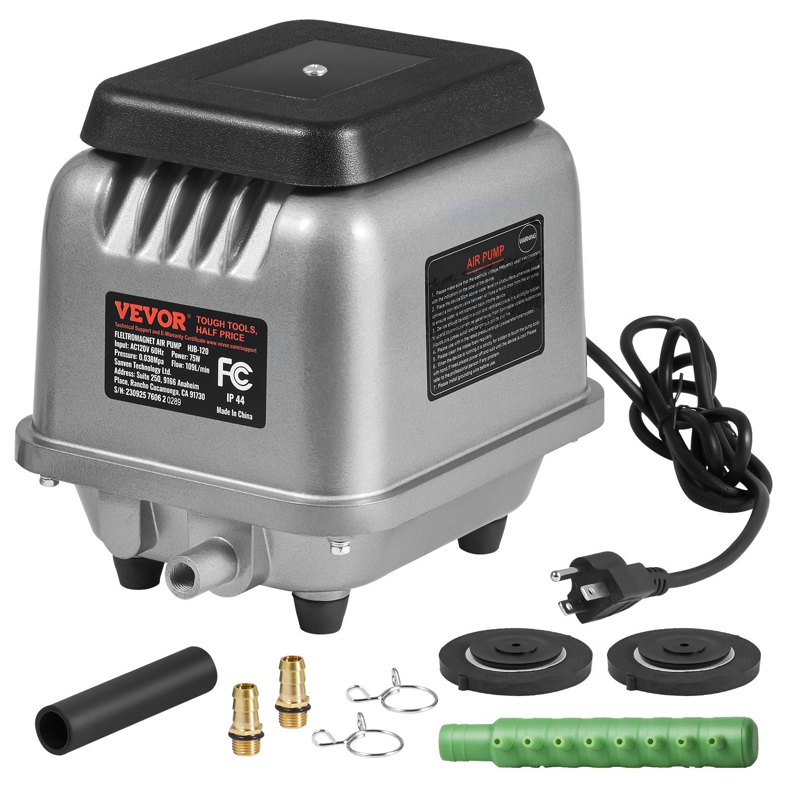 VEVOR Linear Air Pump, 109L/Min Air Flow Septic Aerator Pump, Aeration System for 1/2 Acre 10FT Deep Ponds, Water Gardens, Waste Treatments, Septic Tanks, Aquariums, Seafood Restaurants, Fish Farms 