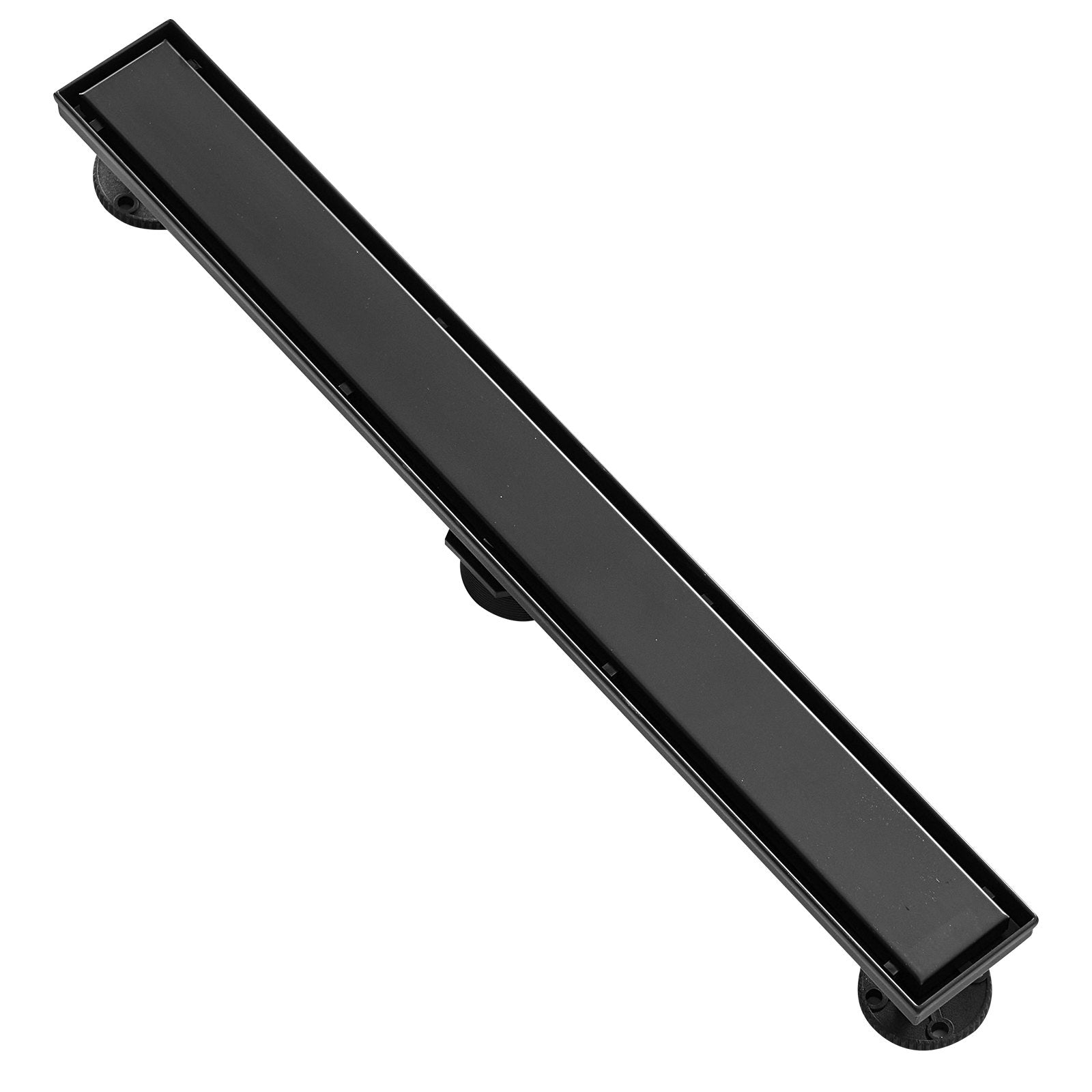 VEVOR 24-Inch Linear Shower Drain Offset with Tile Insert Cover,Brushed 304 Stainless Steel Rectangle Shower Floor Drain, Sleek Linear Drain with Hair Strainer, Black 