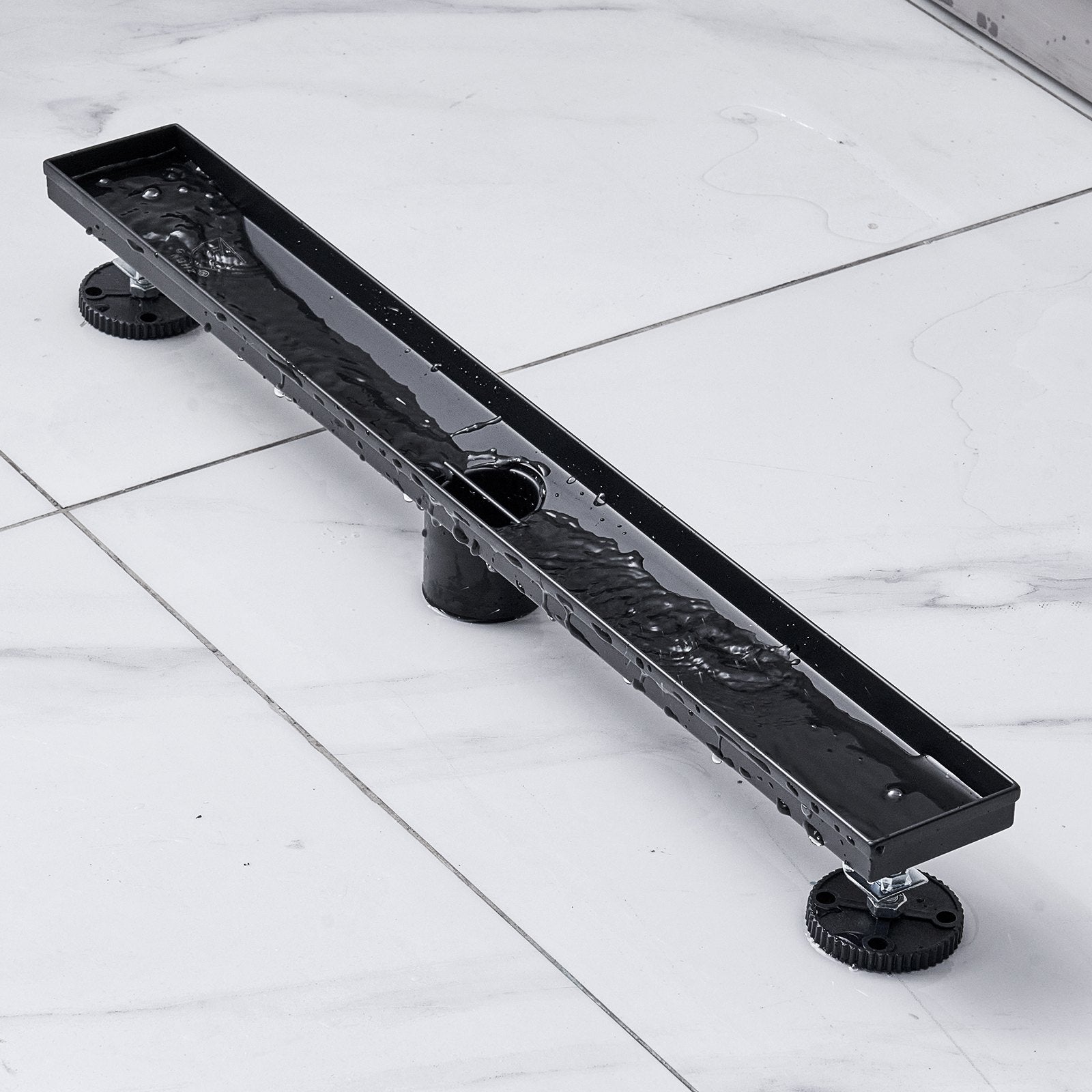 VEVOR 24-Inch Linear Shower Drain Offset with Tile Insert Cover,Brushed 304 Stainless Steel Rectangle Shower Floor Drain, Sleek Linear Drain with Hair Strainer, Black 