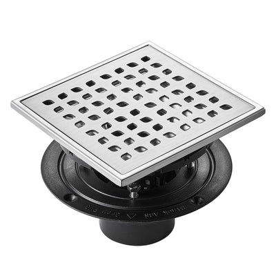 VEVOR 16Inch Linear Shower Drain with Square Pattern Grate,Brushed 304 Stainless Steel Rectangle Shower Floor Drain,Linear Drain with Leveling Feet,Hair Strainer Silver 