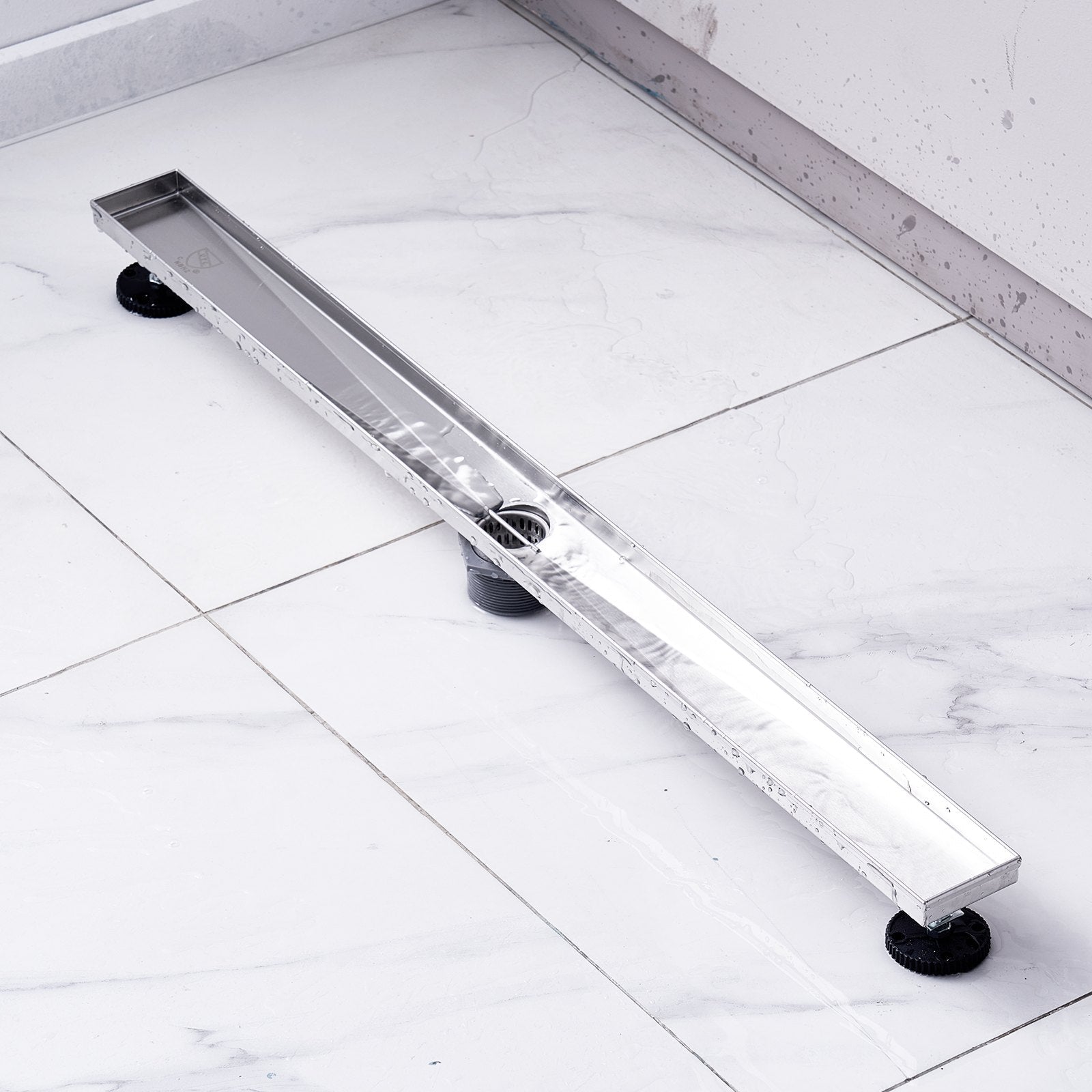 VEVOR 36Inch Linear Shower Drain Offset with Tile Insert Cover,Brushed 304 Stainless Steel Rectangle Shower Floor Drain,Linear Drain with Leveling Feet,Hair Strainer Silver 