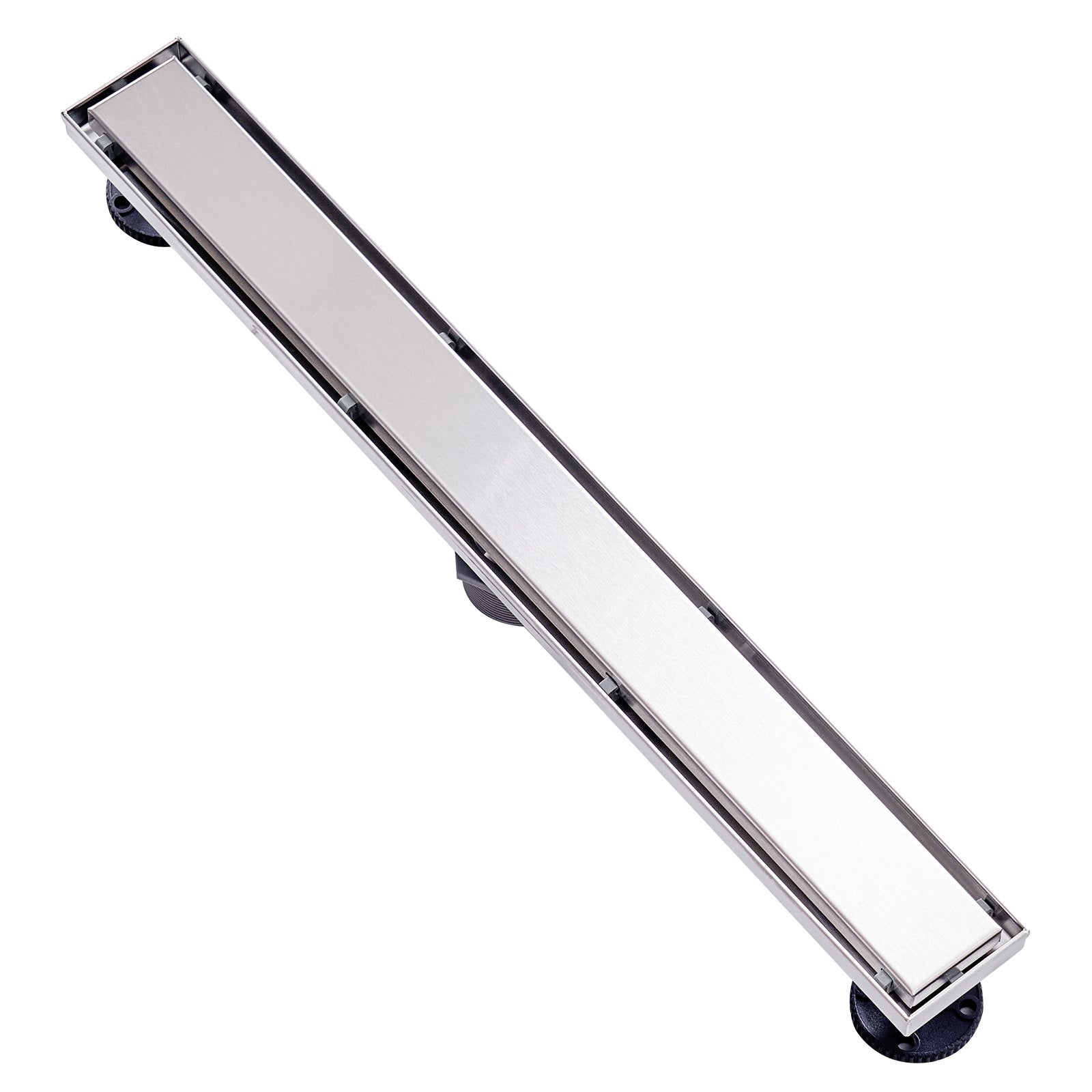 VEVOR 24Inch Linear Shower Drain Offset with Tile Insert Cover,Brushed 304 Stainless Steel Rectangle Shower Floor Drain,Linear Drain with Leveling Feet,Hair Strainer Silver 