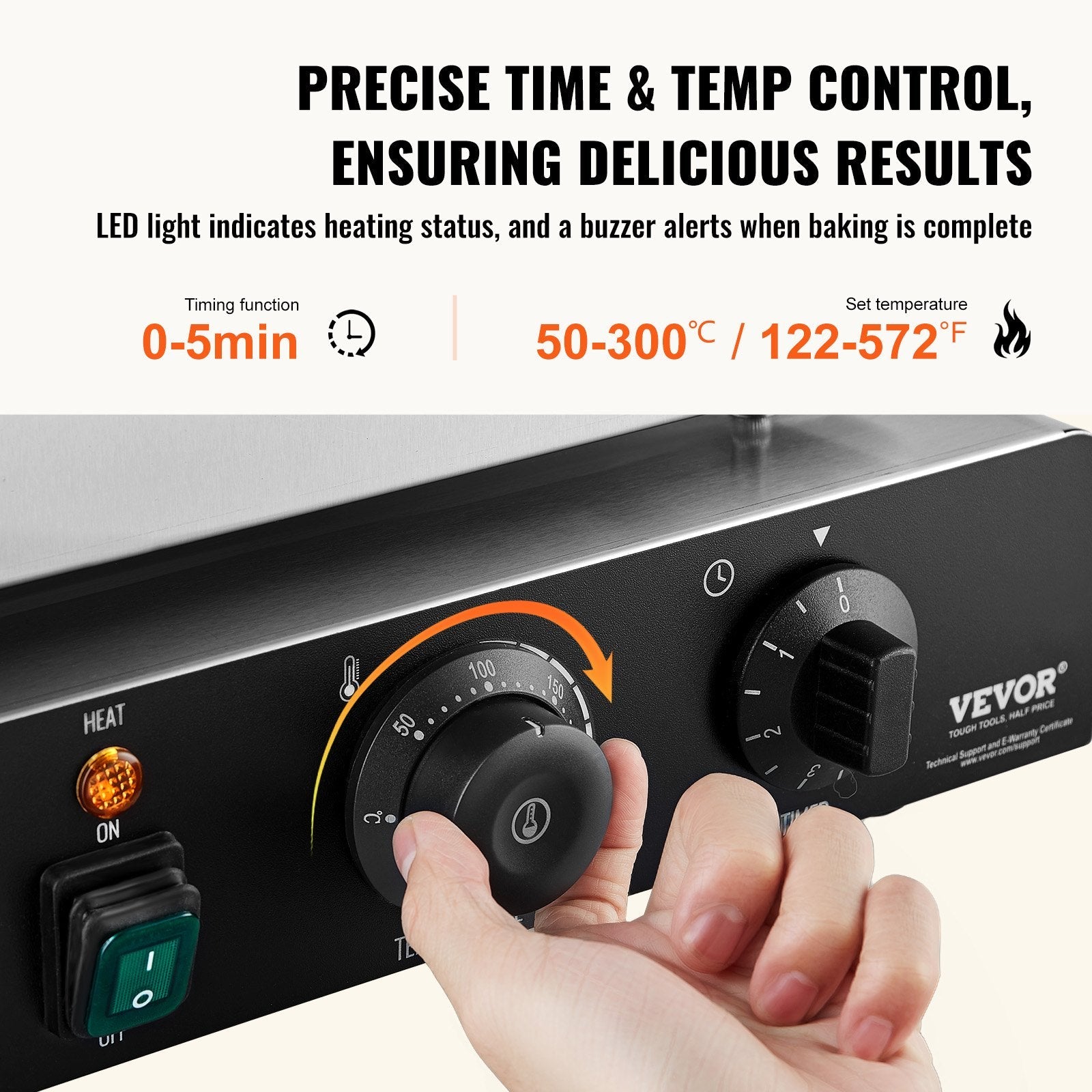 VEVOR Electric Donut Maker, 2000W Commercial Doughnut Machine with Non-stick Surface, 9 Holes Double-Sided Heating Waffle Machine Makes 9 Doughnuts, Temperature 122-572?, for Restaurant and Home Use 