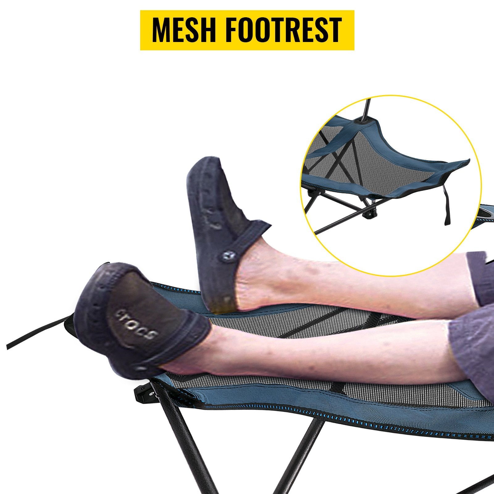 VEVOR Folding Camp Chair with Footrest Mesh, Portable Lounge Chair with Cup Holder and Storage Bag, for Camping Fishing and Other Outdoor Activities (Blue) 