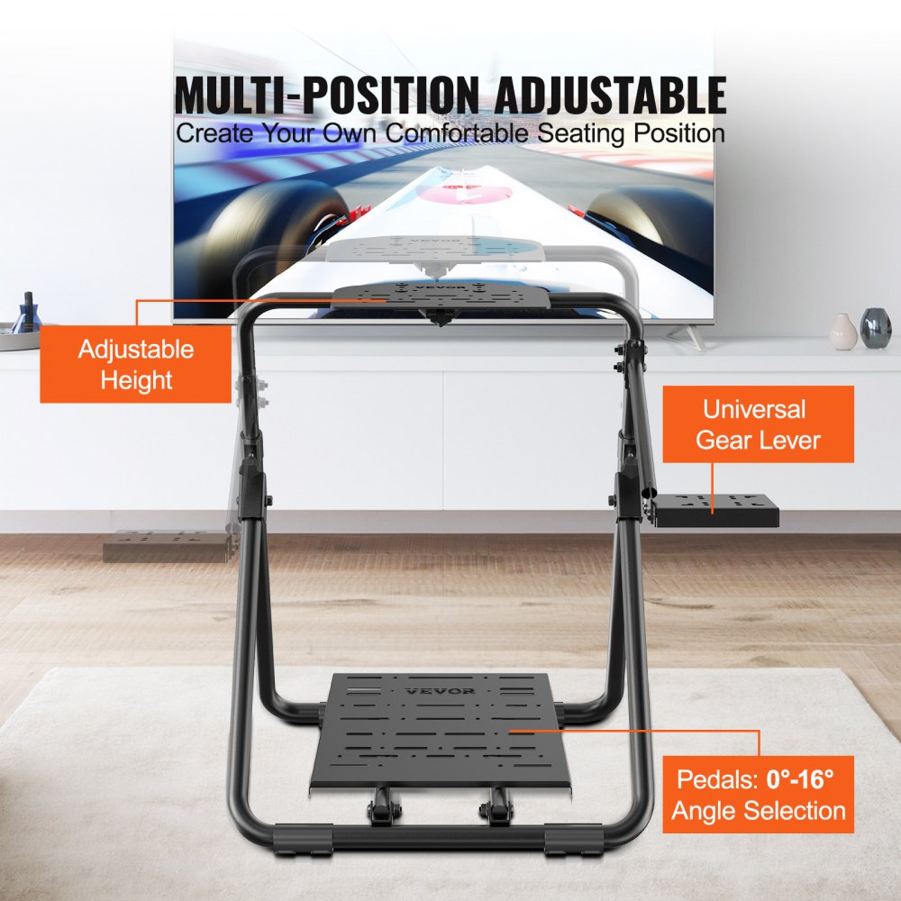 VEVOR Foldable Racing Steering Wheel Stand, Height Adjustable Universal Base Compatible with Logitech & Thrustmaster Racing Wheel and Pedal, Heavy-duty Frame Standard GT/Formula Seating Portable 
