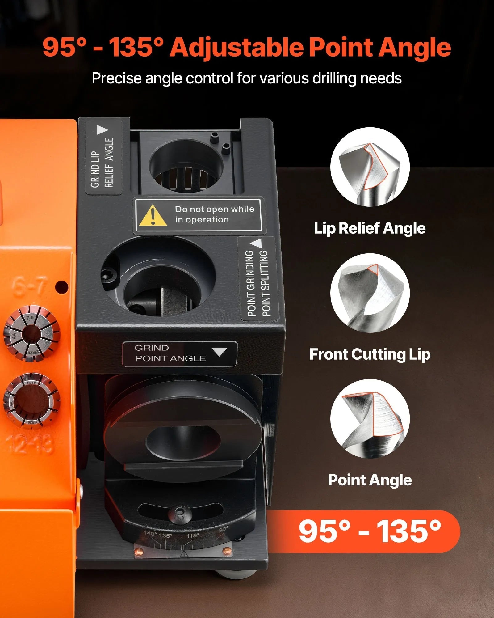 VEVOR Drill Bits Sharpener MR-13D, 3–13mm Professional Drill Bit Grinder with Adjustable Lip Relief Angle, Front Cutting Lip & 95°-135° Point Angle, 5800RPM Re-Sharpener with 11 Collets & CBN Wheel 