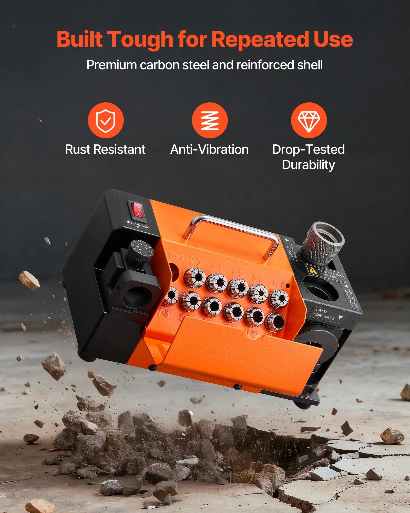 VEVOR Drill Bits Sharpener MR-13D, 3–13mm Professional Drill Bit Grinder with Adjustable Lip Relief Angle, Front Cutting Lip & 95°-135° Point Angle, 5800RPM Re-Sharpener with 11 Collets & CBN Wheel 