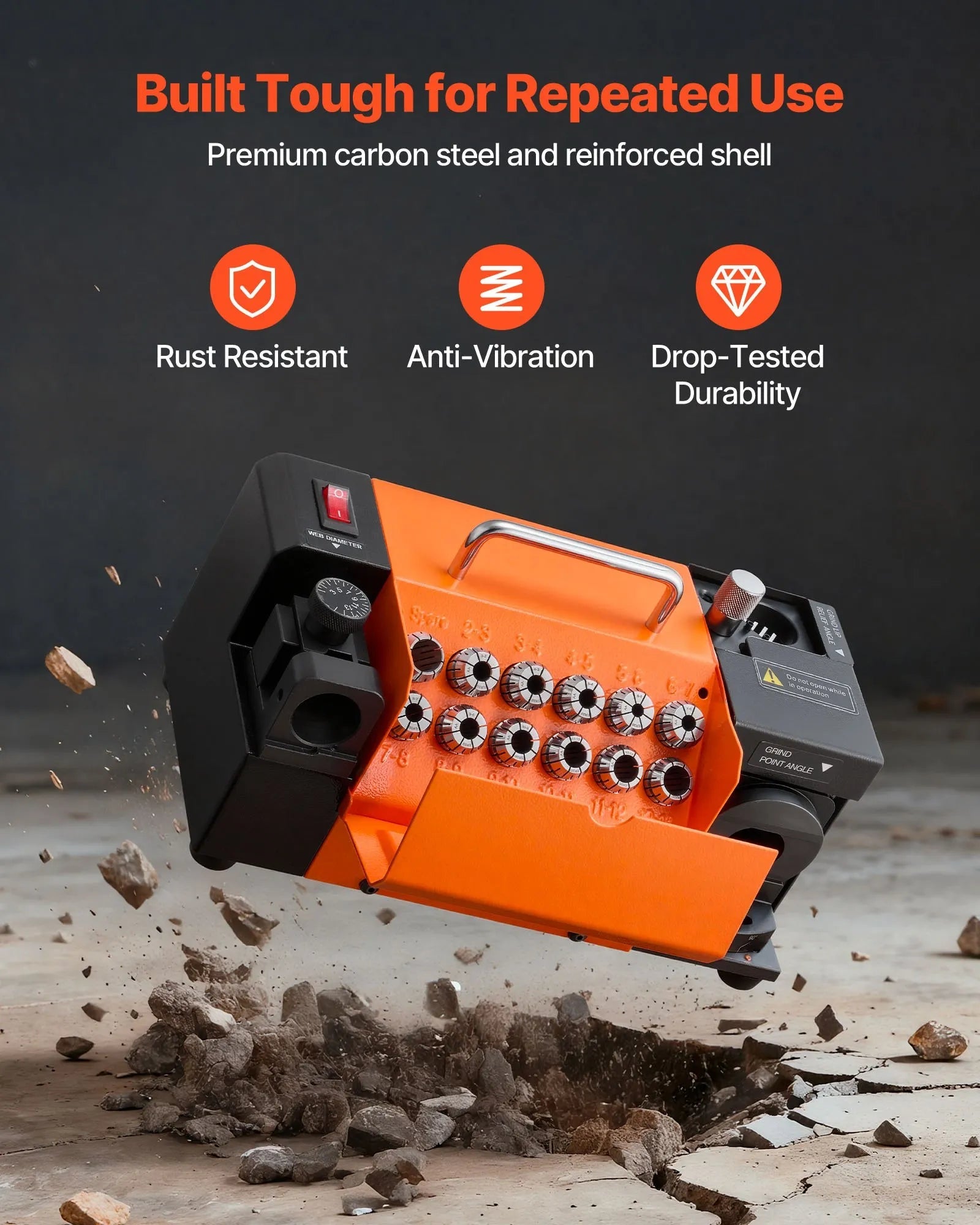 VEVOR Drill Bits Sharpener MR-13A, 3-15mm Drill Bit Grinder Sharpener with 95°-135° Adjustable Point Angle, 5800RPM High Speed Re-Sharpening Machine with 13 Collets & CBN Wheel for Workshops Garages 