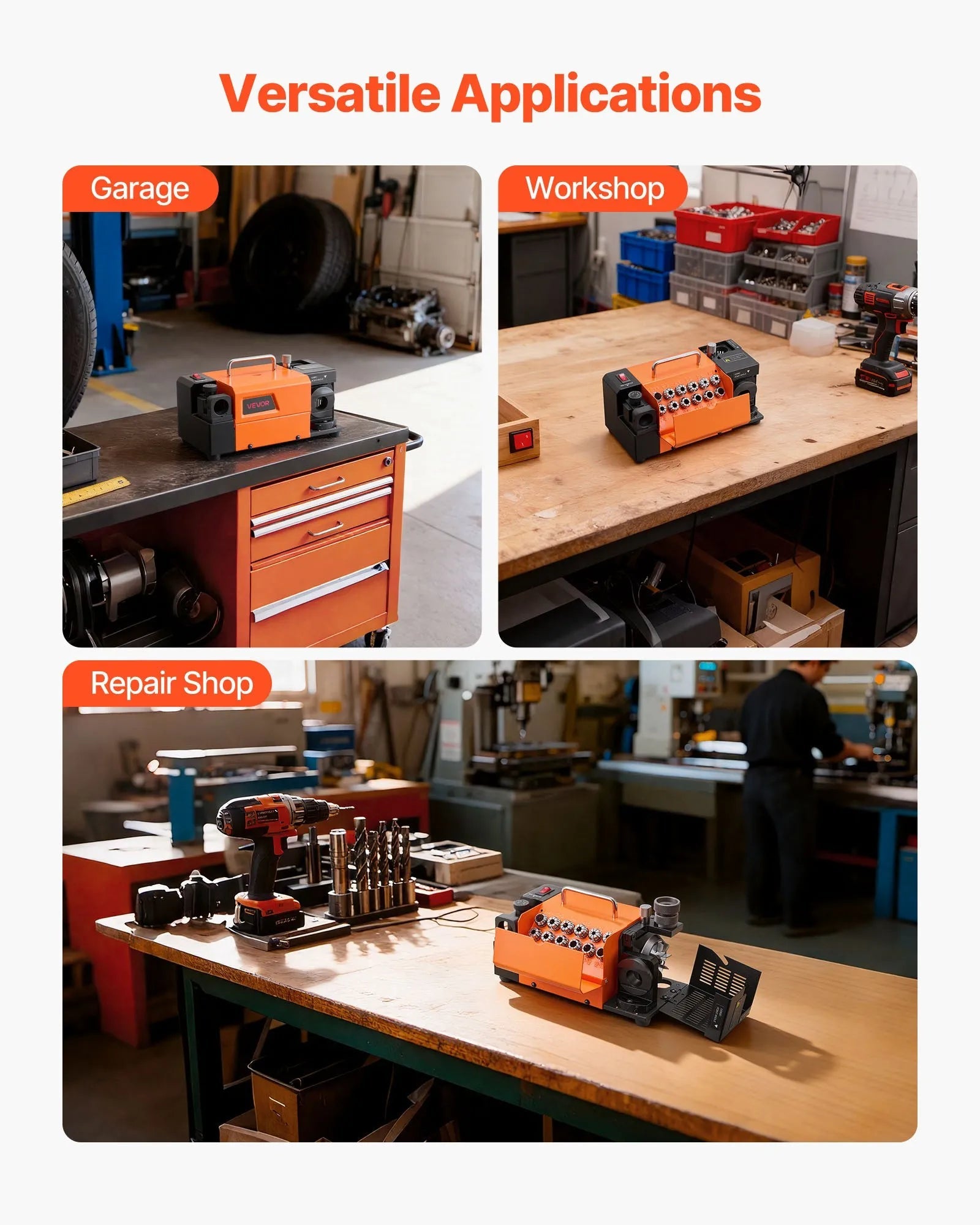 VEVOR Drill Bits Sharpener MR-13A, 3-15mm Drill Bit Grinder Sharpener with 95°-135° Adjustable Point Angle, 5800RPM High Speed Re-Sharpening Machine with 13 Collets & CBN Wheel for Workshops Garages 