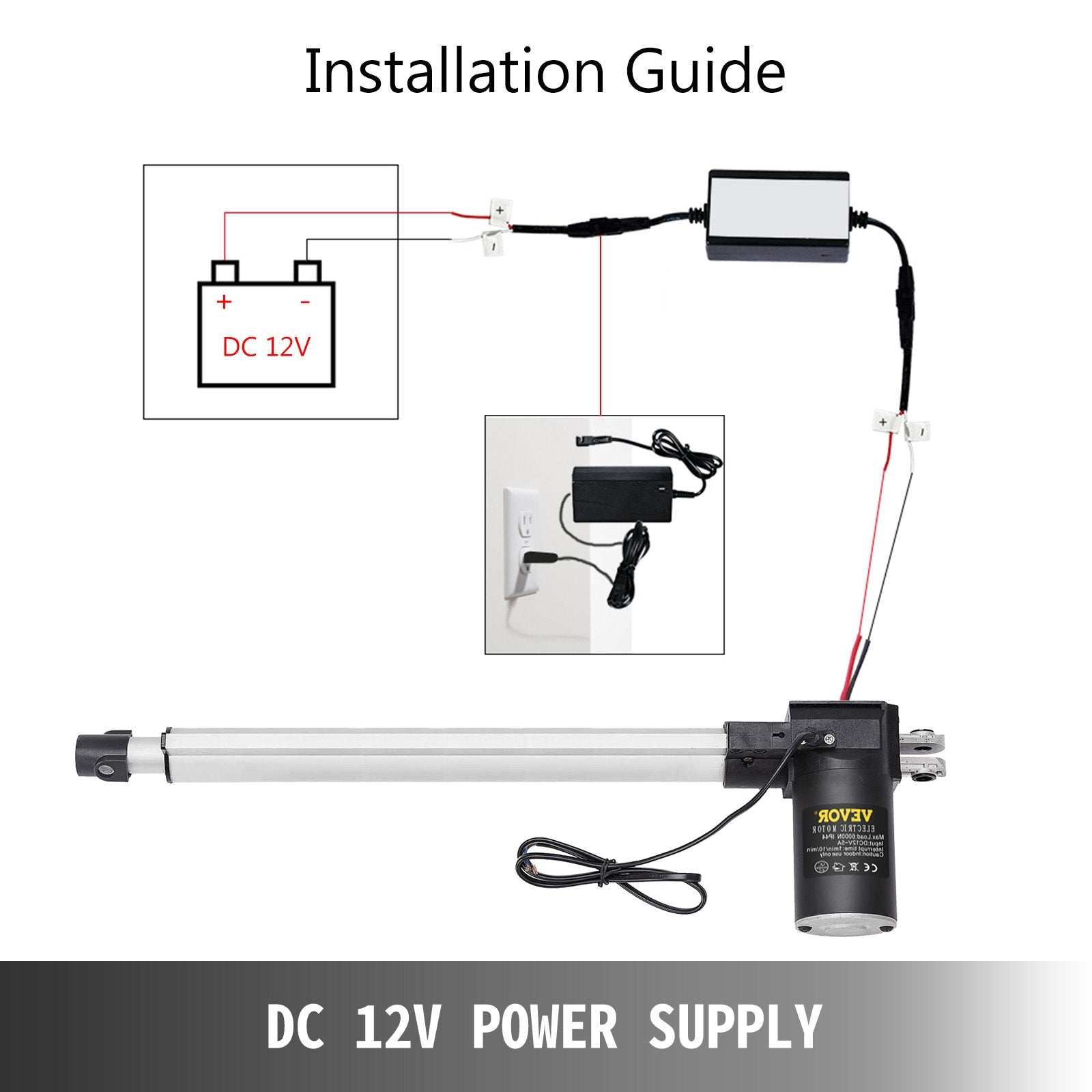 VEVOR 16 Inch Stroke Electric Actuators DC 12V with Mounting Bracket Heavy Duty 6000N/1320LB Actuators for Recliner TV Table Lift Massage Bed Electric Sofa 