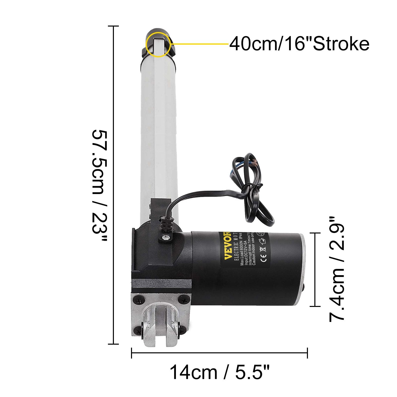VEVOR 16 Inch Stroke Electric Actuators DC 12V with Mounting Bracket Heavy Duty 6000N/1320LB Actuators for Recliner TV Table Lift Massage Bed Electric Sofa 