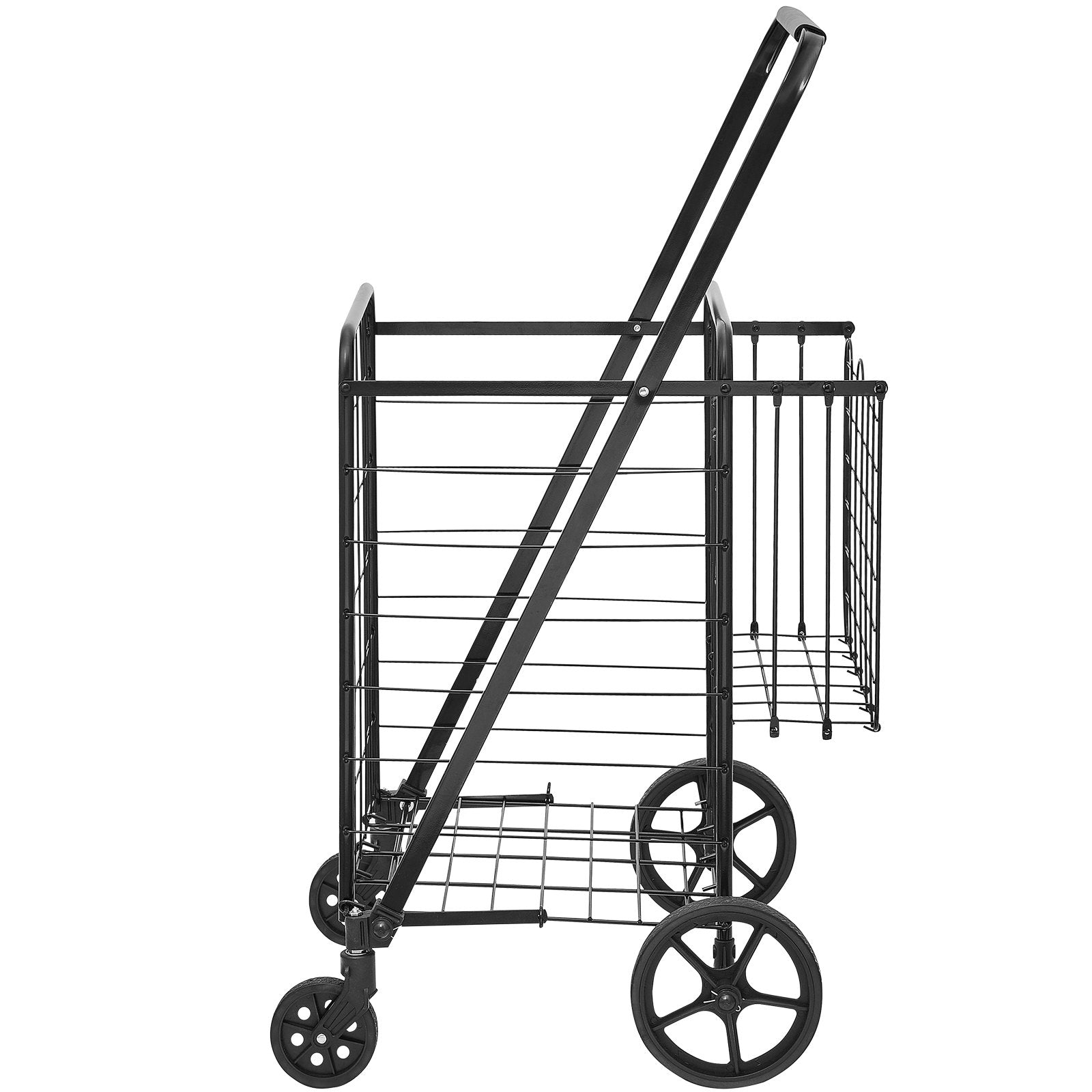 VEVOR Folding Shopping Cart, Jumbo Grocery Cart with Double Baskets, 360° Swivel Wheels, Heavy Duty Utility Cart, 110 LBS Large Capacity Utility Cart for Laundry, Shopping, Grocery, Luggage 