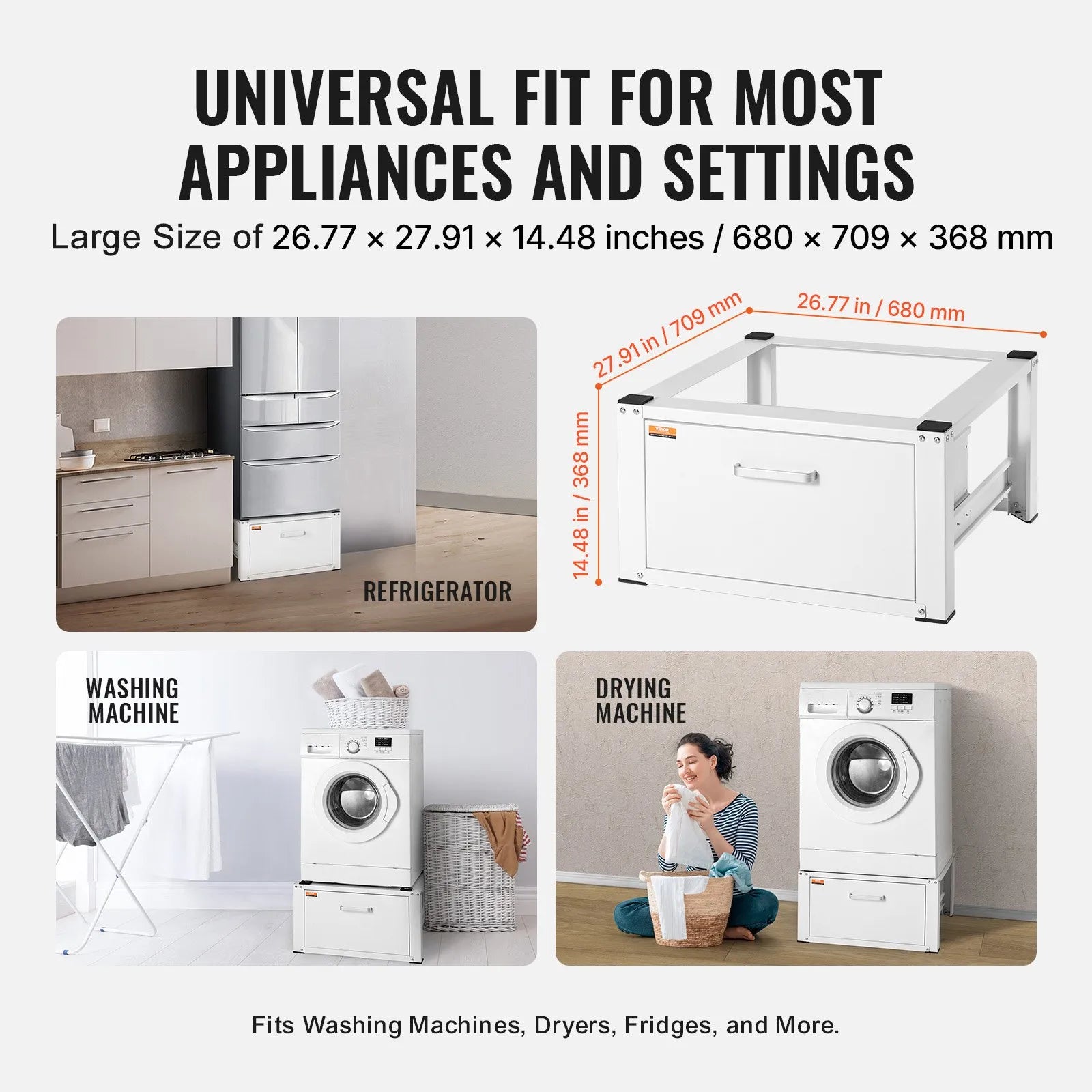 VEVOR Laundry Pedestal 27" Wide 14.4" Height, Washer And Dryer Base Stand Platform Universal Fit 660lbs Capacity, Heavy Duty Multi-Functional Base for Washing Machine with Drawer & Rich Accessories