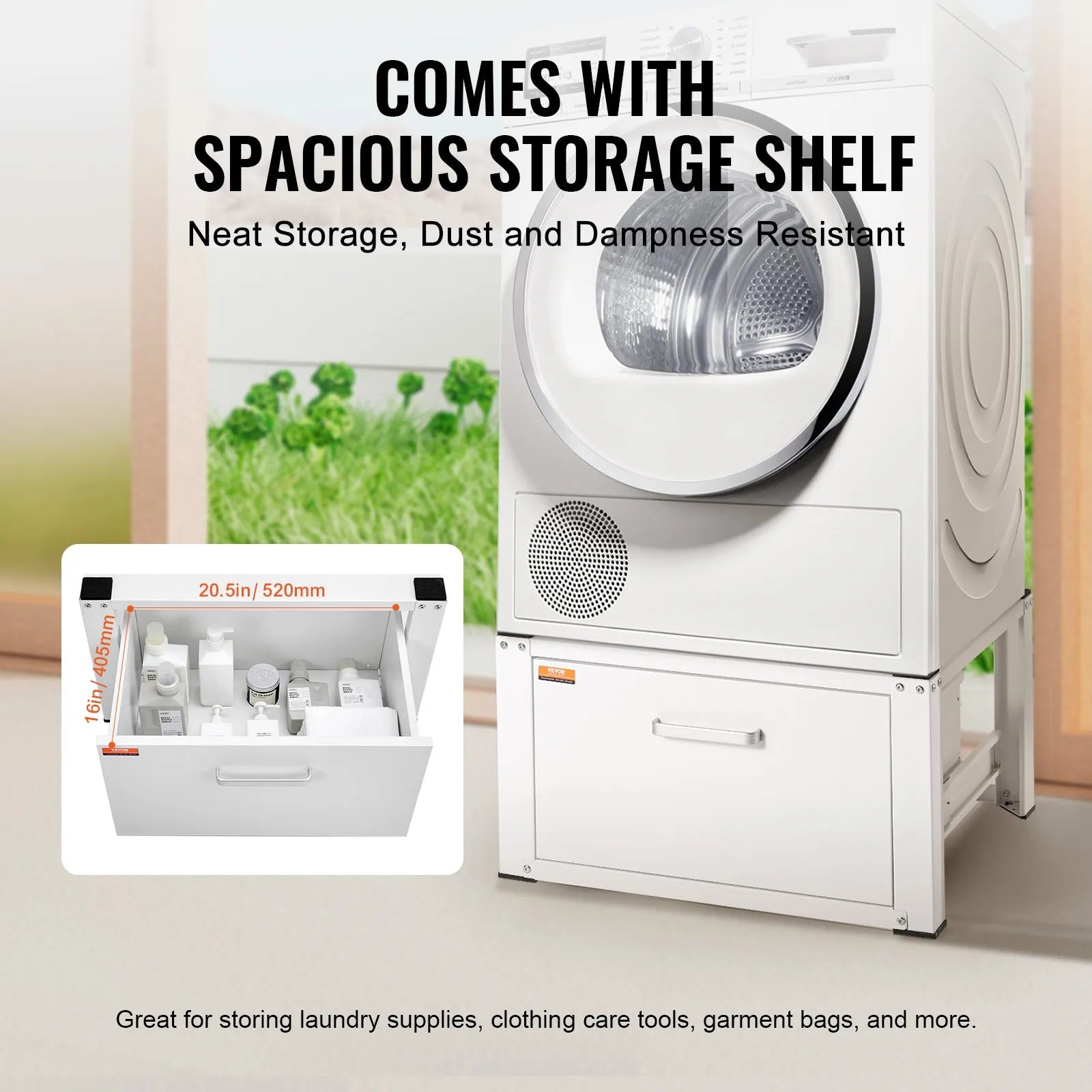 VEVOR Laundry Pedestal 27" Wide 14.4" Height, Washer And Dryer Base Stand Platform Universal Fit 660lbs Capacity, Heavy Duty Multi-Functional Base for Washing Machine with Drawer & Rich Accessories