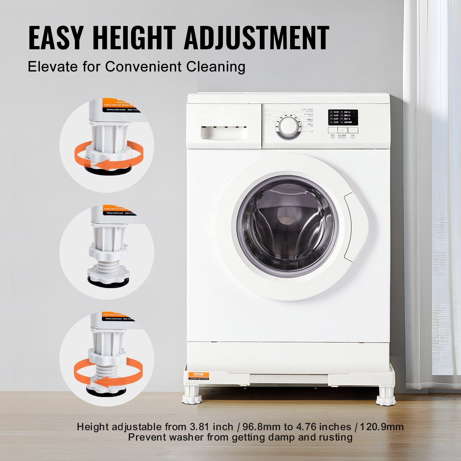 VEVOR Mini Fridge Stand Universal Laundry Pedestal, Adjustable Refrigerator Stand with 4 Strong Feet, Washing Machine Multi-Functional Base for Washer And Dryer, 16.3"-27.2"W Expandable 