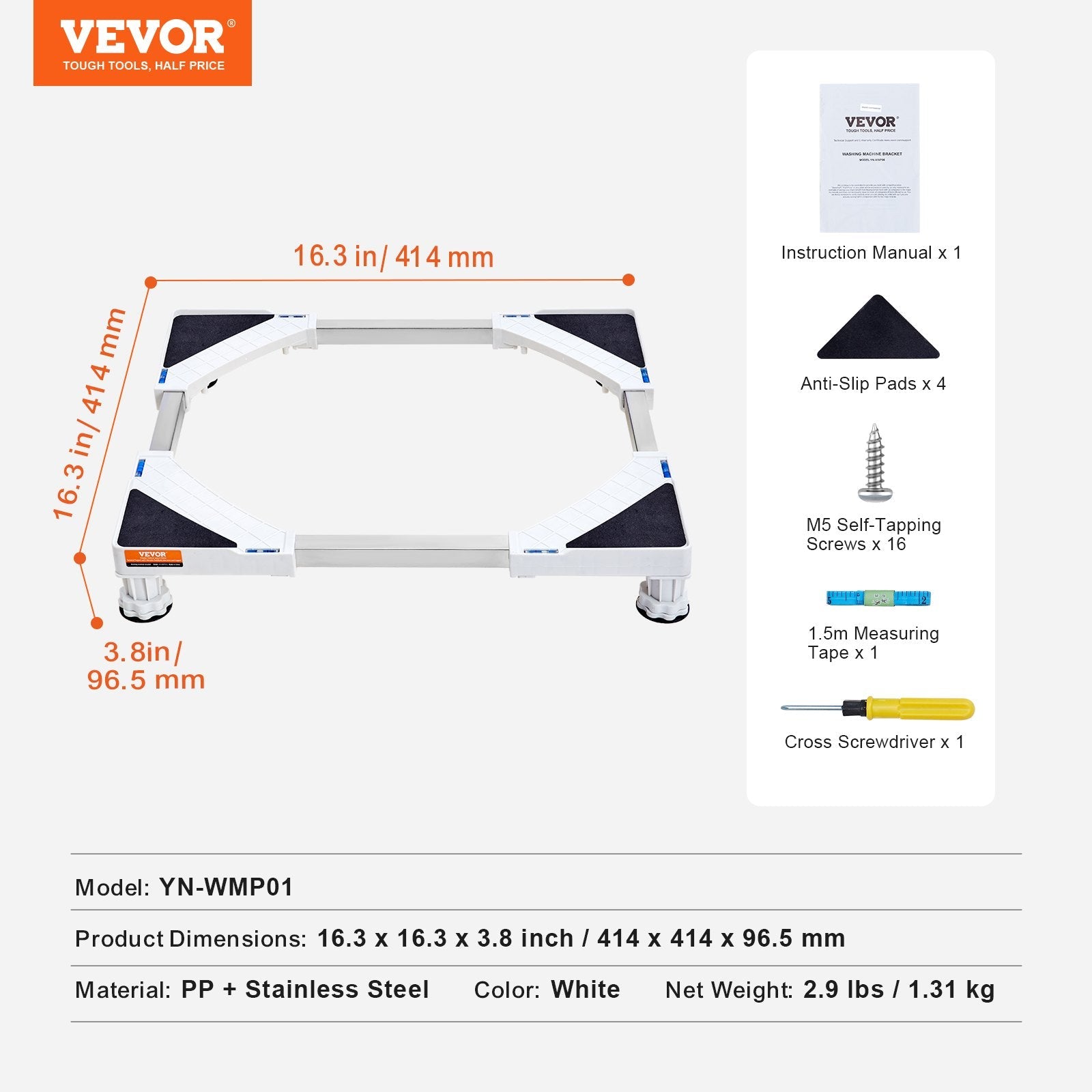 VEVOR Mini Fridge Stand Universal Laundry Pedestal, Adjustable Refrigerator Stand with 4 Strong Feet, Washing Machine Multi-Functional Base for Washer And Dryer, 16.3"-27.2"W Expandable 