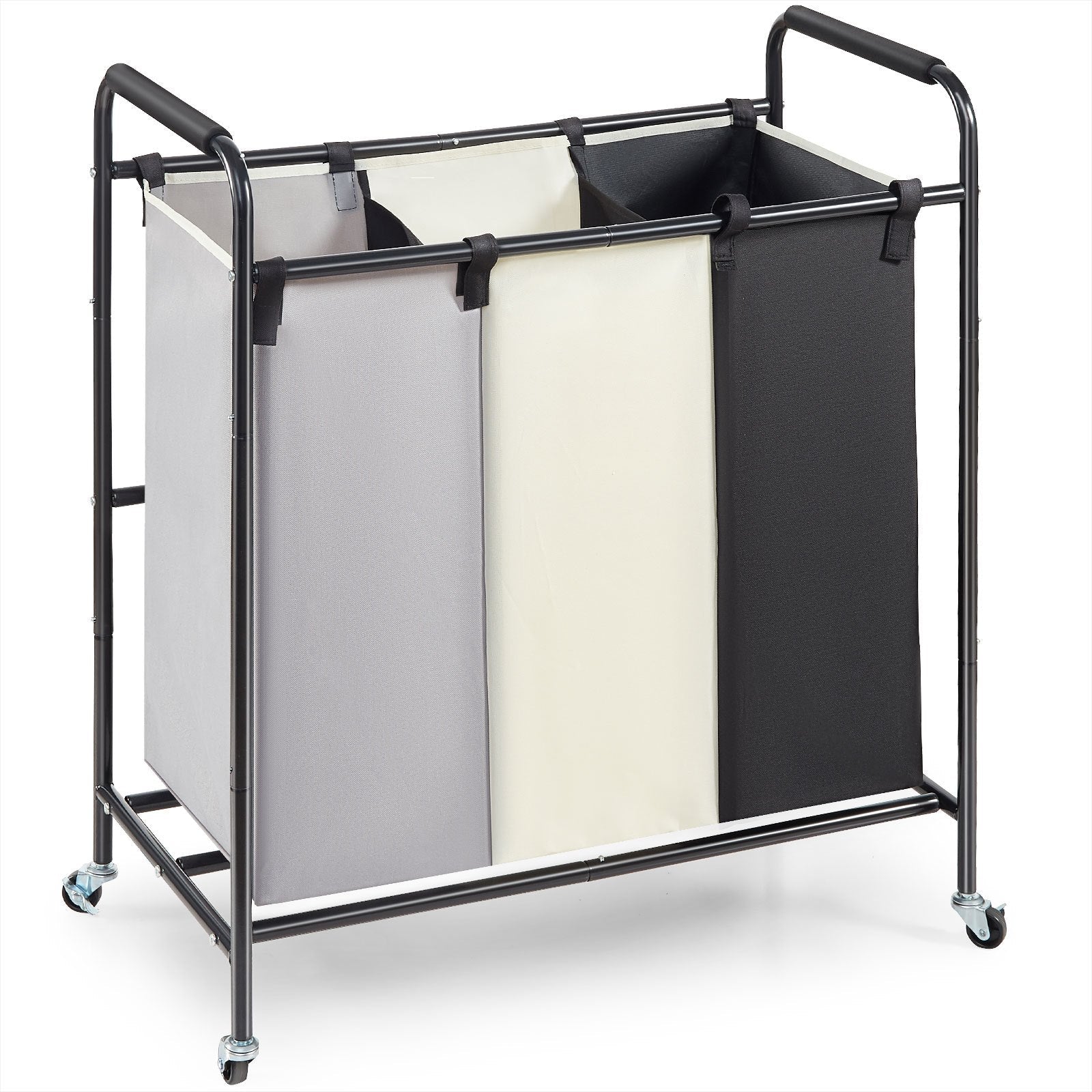VEVOR 3-Section Laundry Basket, Heavy Duty Laundry Hamper Storage Organizer, Laundry Sorter Cart with Heavy Duty Lockable Wheels for Dirty Clothes in Laundry Room Bedroom 