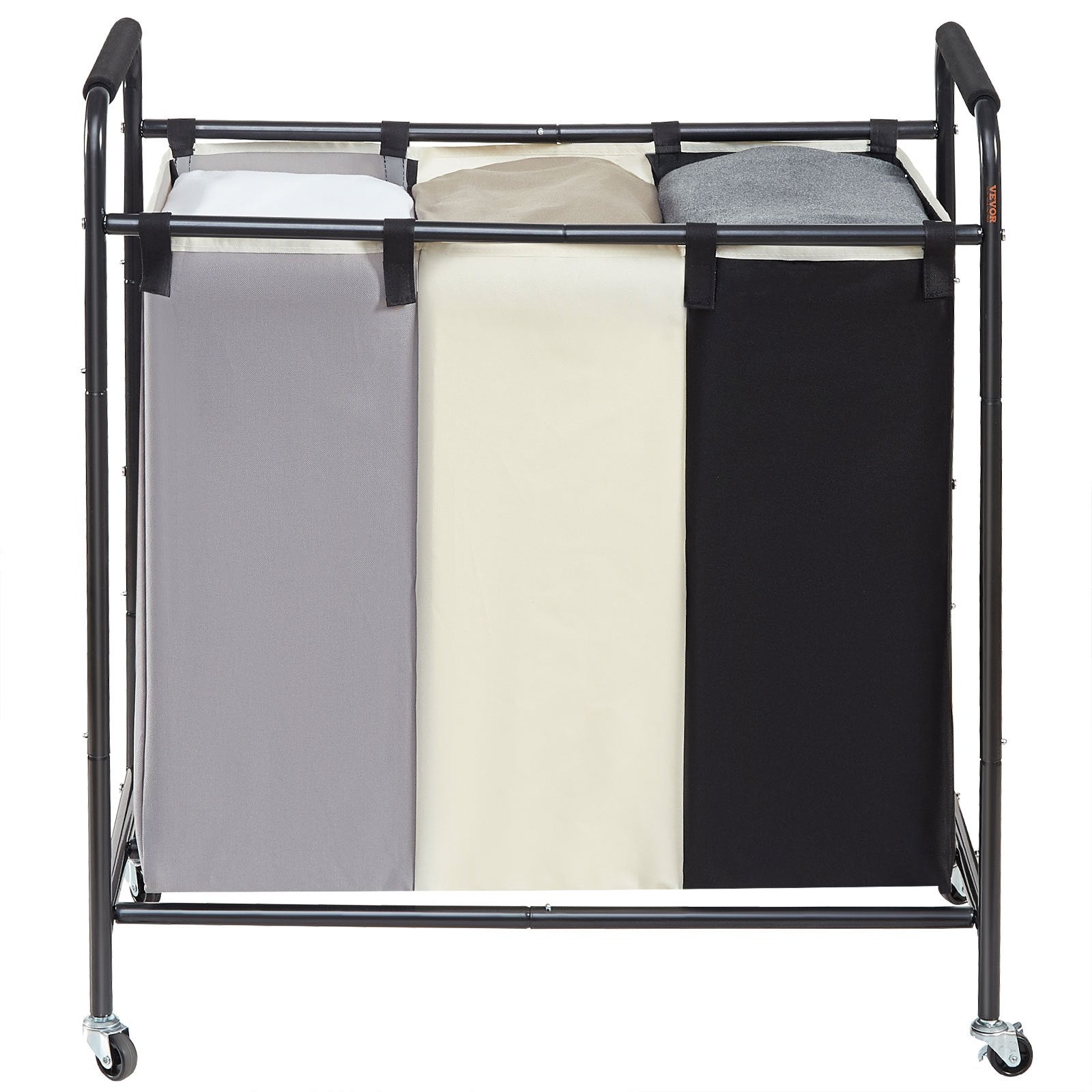 VEVOR 3-Section Laundry Basket, Heavy Duty Laundry Hamper Storage Organizer, Laundry Sorter Cart with Heavy Duty Lockable Wheels for Dirty Clothes in Laundry Room Bedroom 