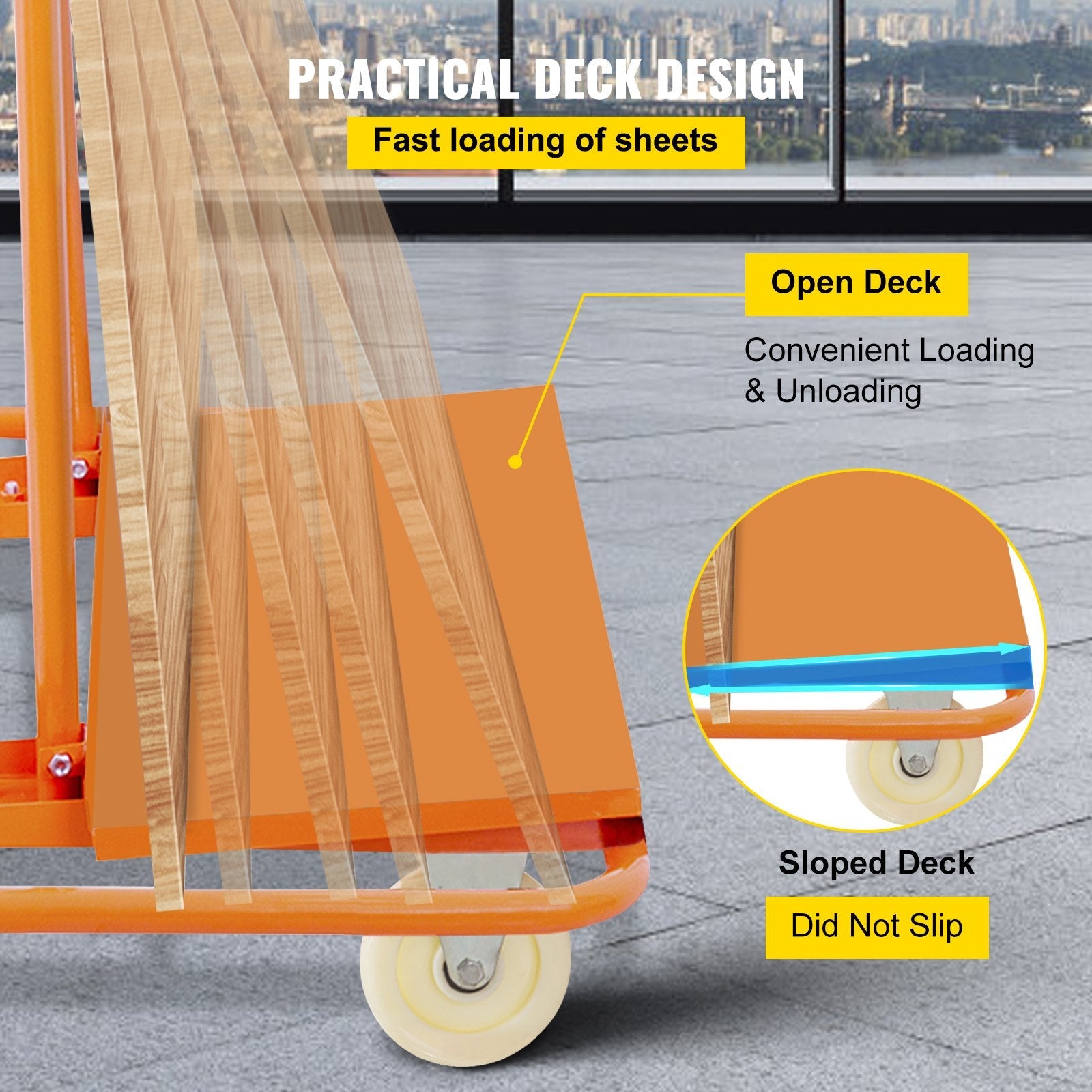 VEVOR Drywall Cart 1600LBS Load Capacity Drywall Cart Dolly Handling Sheetrock Sheet Panel Service Cart Heavy Duty Casters 
