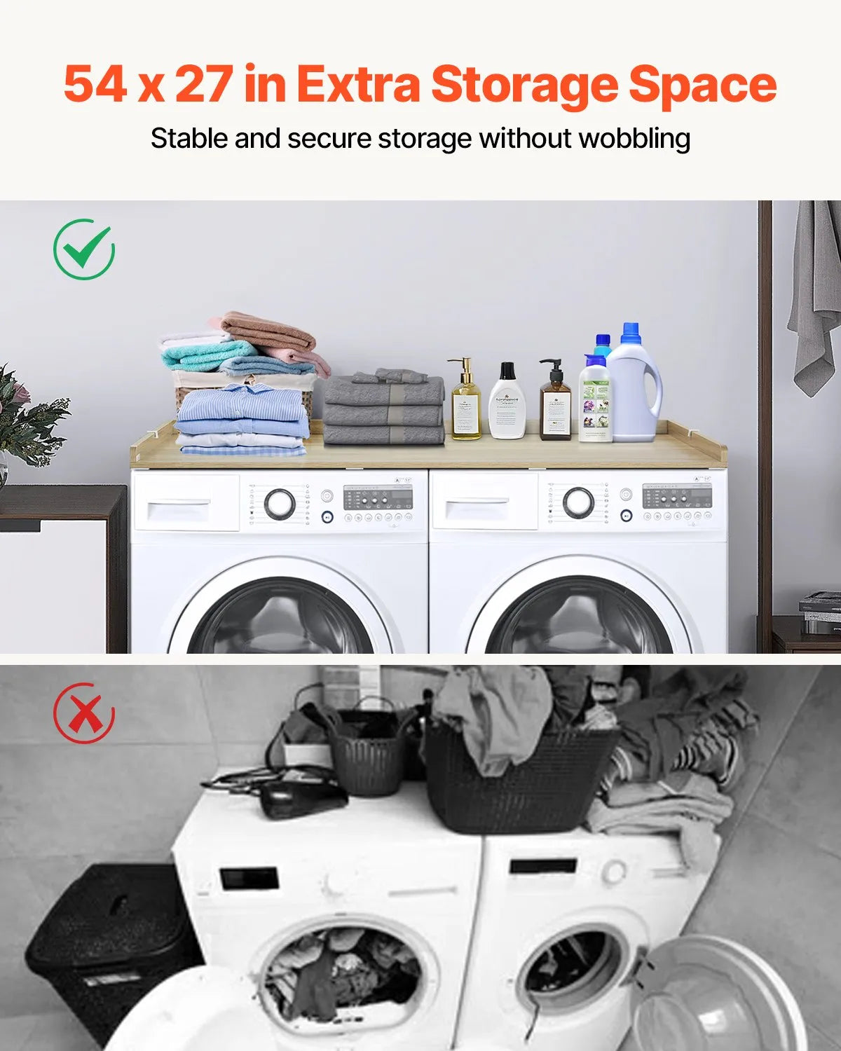 VEVOR Washer Dryer Countertop 54" x 27" Wooden Washer and Dryer Topper Oak