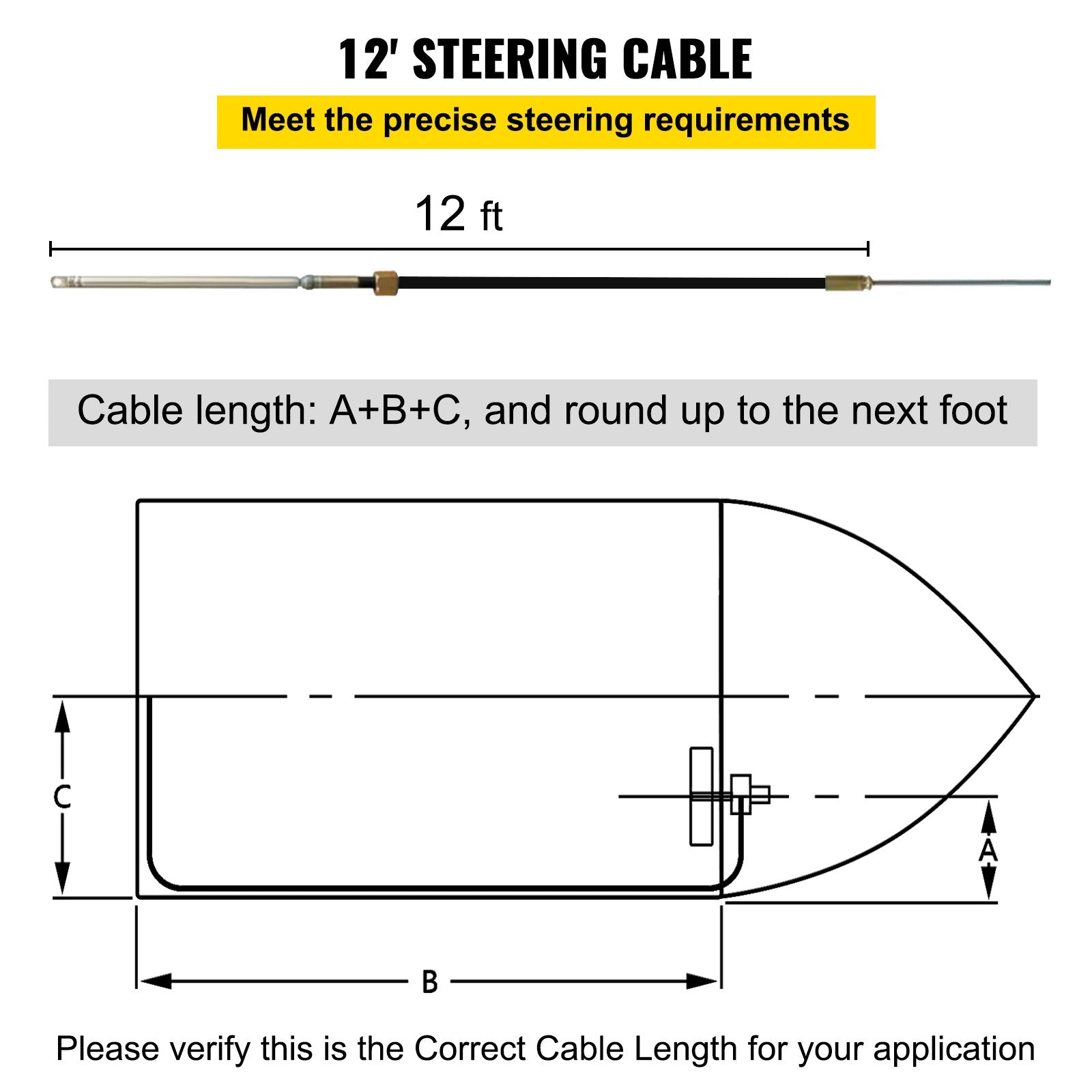 VEVOR Outboard Steering System 12' Outboard Steering System with 13" Wheel Durable Marine Steering System Boat Steering Cable 