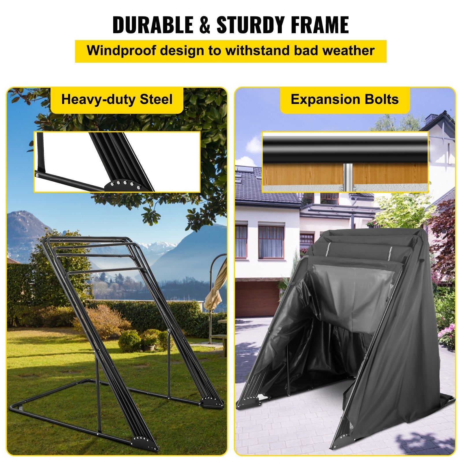 VEVOR Motorcycle Cover 600D Motorcycle Tent Oxford Material Motorcycle Shed Anti-UV,132"(L) x 54"(W) x 78"(H) (Black, Large) 