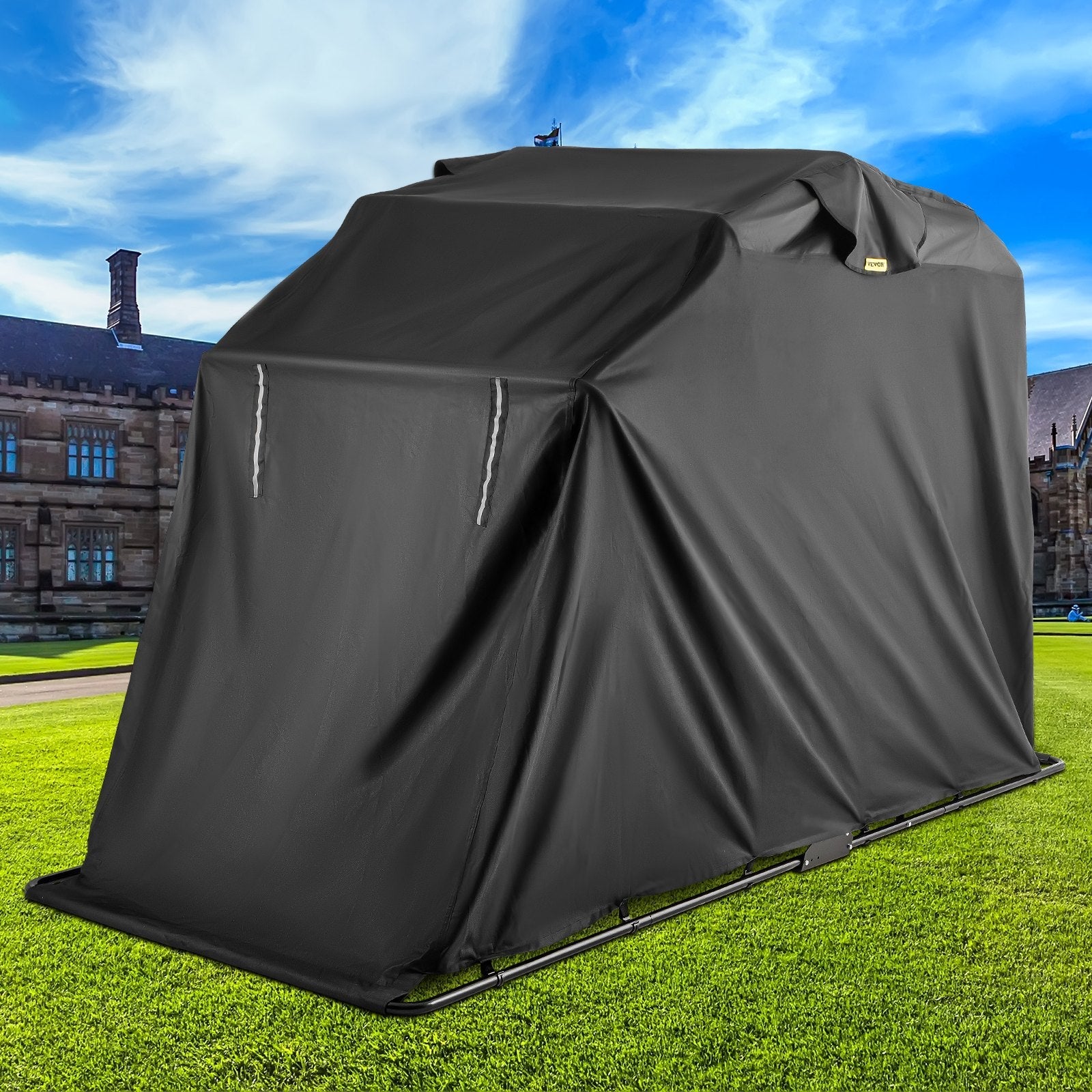 VEVOR Motorcycle Cover 600D Motorcycle Tent Oxford Material Motorcycle Shed Anti-UV,132"(L) x 54"(W) x 78"(H) (Black, Large) 