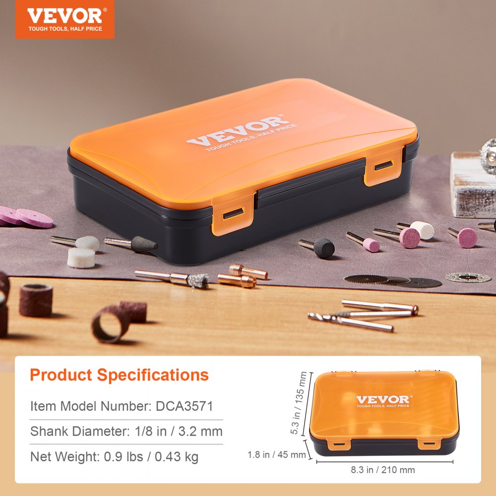VEVOR Rotary Tool Accessories Kit 357PCS, 1/8" Diameter Shank Power Rotary Tool Accessories Set, Universal Fitment Electric Tool Accessories for Carving, Sanding, Cutting, Drilling, Cleaning, Grinding 
