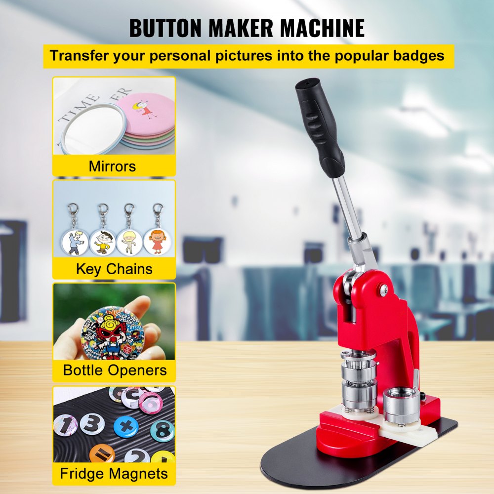 VEVOR Button Maker 1 inch Button Badge Maker 25mm Pins Punch Press Machine 499 pcs Free Button Parts + Circle Cutter (25mm 499pcs) for Halloween 