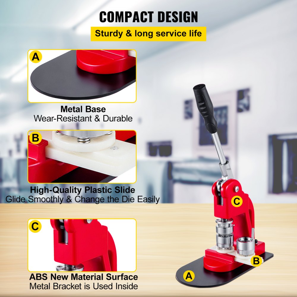 VEVOR Button Maker 1 inch Button Badge Maker 25mm Pins Punch Press Machine 499 pcs Free Button Parts + Circle Cutter (25mm 499pcs) for Halloween 