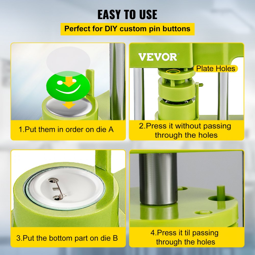 VEVOR Installation-Free Button Maker Machine 25mm (1 inch) with 500pcs Button Parts Badge Press Machine,DIY Pin Button Maker Machine with Circle Cutter 