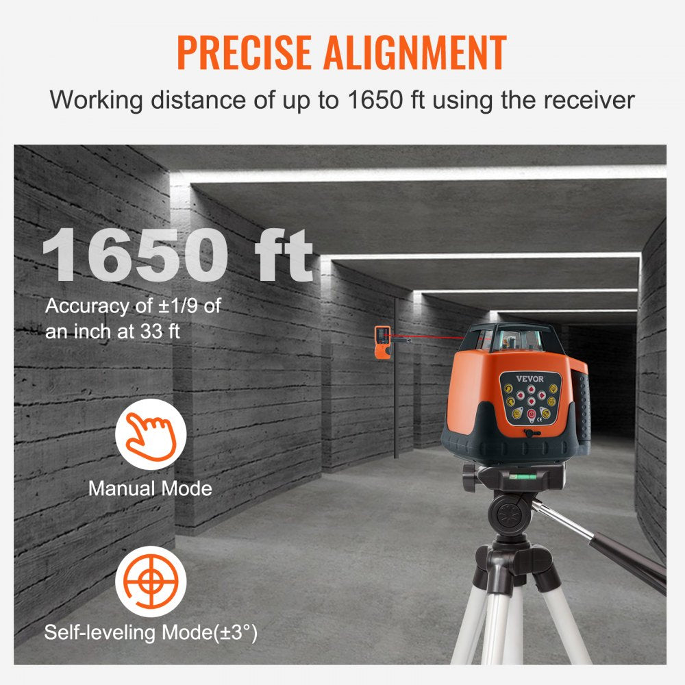 VEVOR Laser Level, 1650ft, 360 Degree Self Leveling Red Cross Line Laser, 5 Rotation Speeds & 4 Scanning Angles Adjustment, IP66 Waterproof Remote Control Manual Self-leveling Mode, Battery Included 