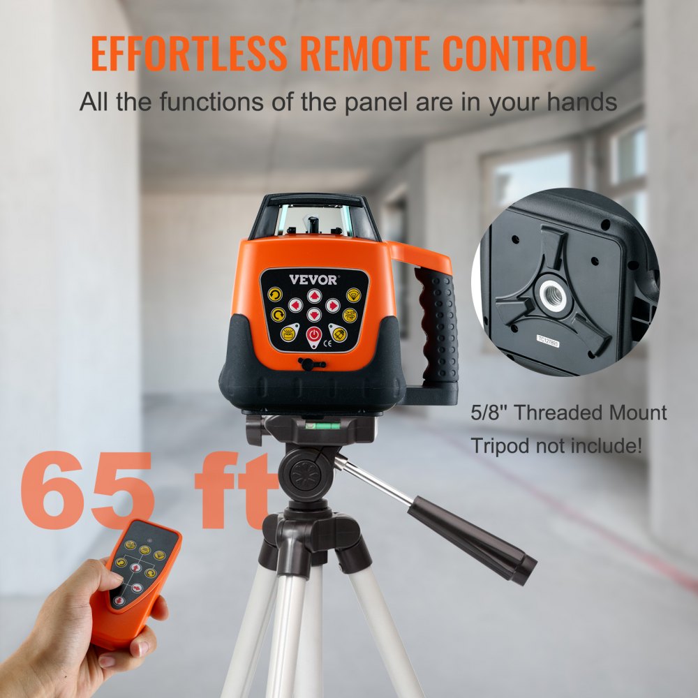 VEVOR Laser Level, 1650ft, 360 Degree Self Leveling Red Cross Line Laser, 5 Rotation Speeds & 4 Scanning Angles Adjustment, IP66 Waterproof Remote Control Manual Self-leveling Mode, Battery Included 
