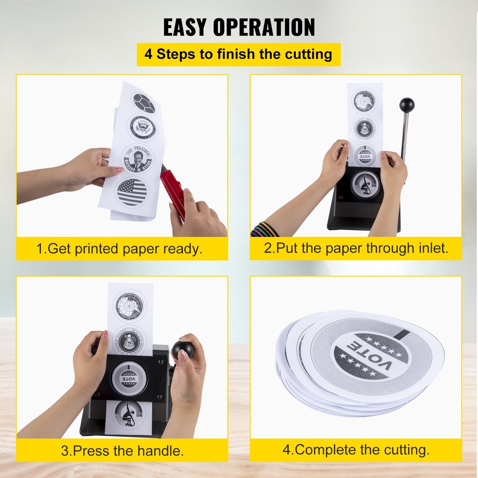 VEVOR Graphic Punch Die Cutter 1-1/4"/32mm Round Punch Die Cutter Cast Iron Manual Graphic Punch Press Button Badge Maker 0.05"/1.5mm Cut Thickness Graphic Die Cutter with Steel Blade for Badge Making 