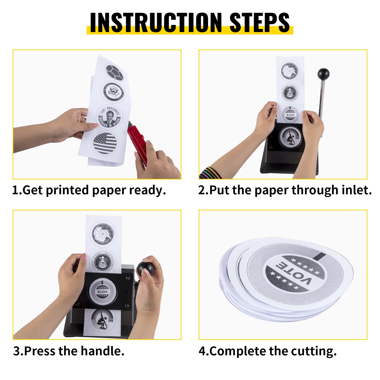 VEVOR Graphic Punch Die Cutter 1-3/4"/44mm Round Punch Die Cutter Cast Iron Manual Graphic Punch Press Button Badge Maker 0.05"/1.5mm Cut Thickness Graphic Die Cutter with Steel Blade for Badge Making 