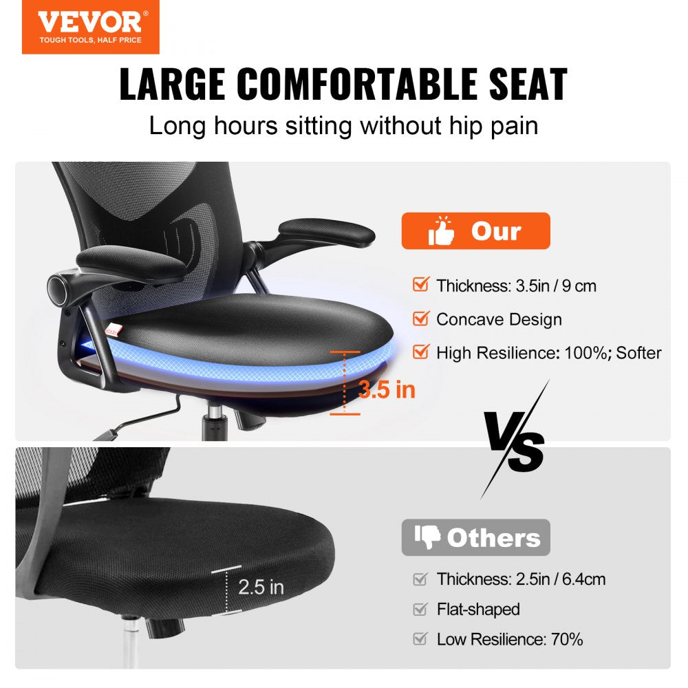 VEVOR Office Chair with Adjustable Lumbar Support, High Back Ergonomic Desk Chair with Adjustable Headrest, 2D Armrest, Ergonomic Office Chair Backrest, Computer Chair for Home Office 