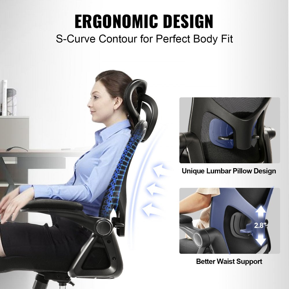 VEVOR Office Chair with Adjustable Lumbar Support, High Back Ergonomic Desk Chair with Adjustable Headrest, 2D Armrest, Ergonomic Office Chair Backrest, Computer Chair for Home Office 