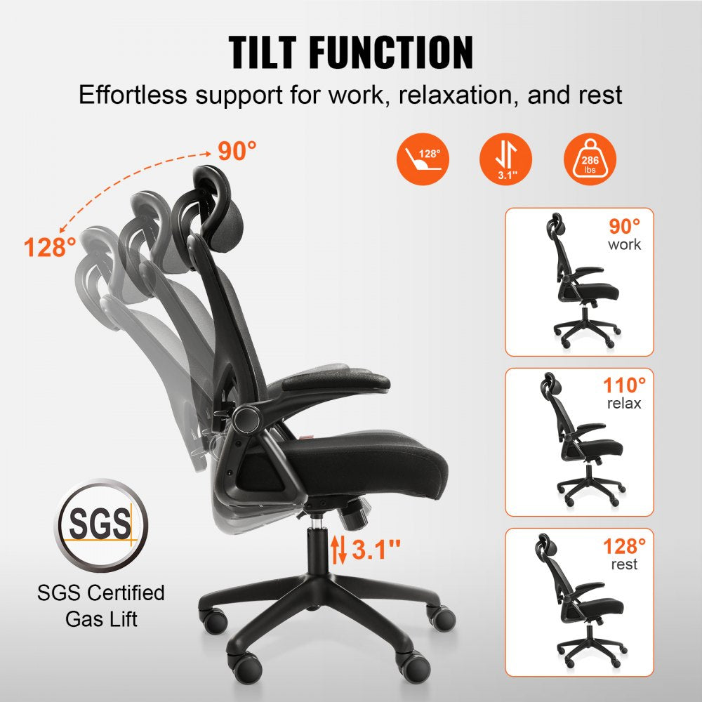 VEVOR Office Chair with Adjustable Lumbar Support, High Back Ergonomic Desk Chair with Adjustable Headrest, 2D Armrest, Ergonomic Office Chair Backrest, Computer Chair for Home Office 