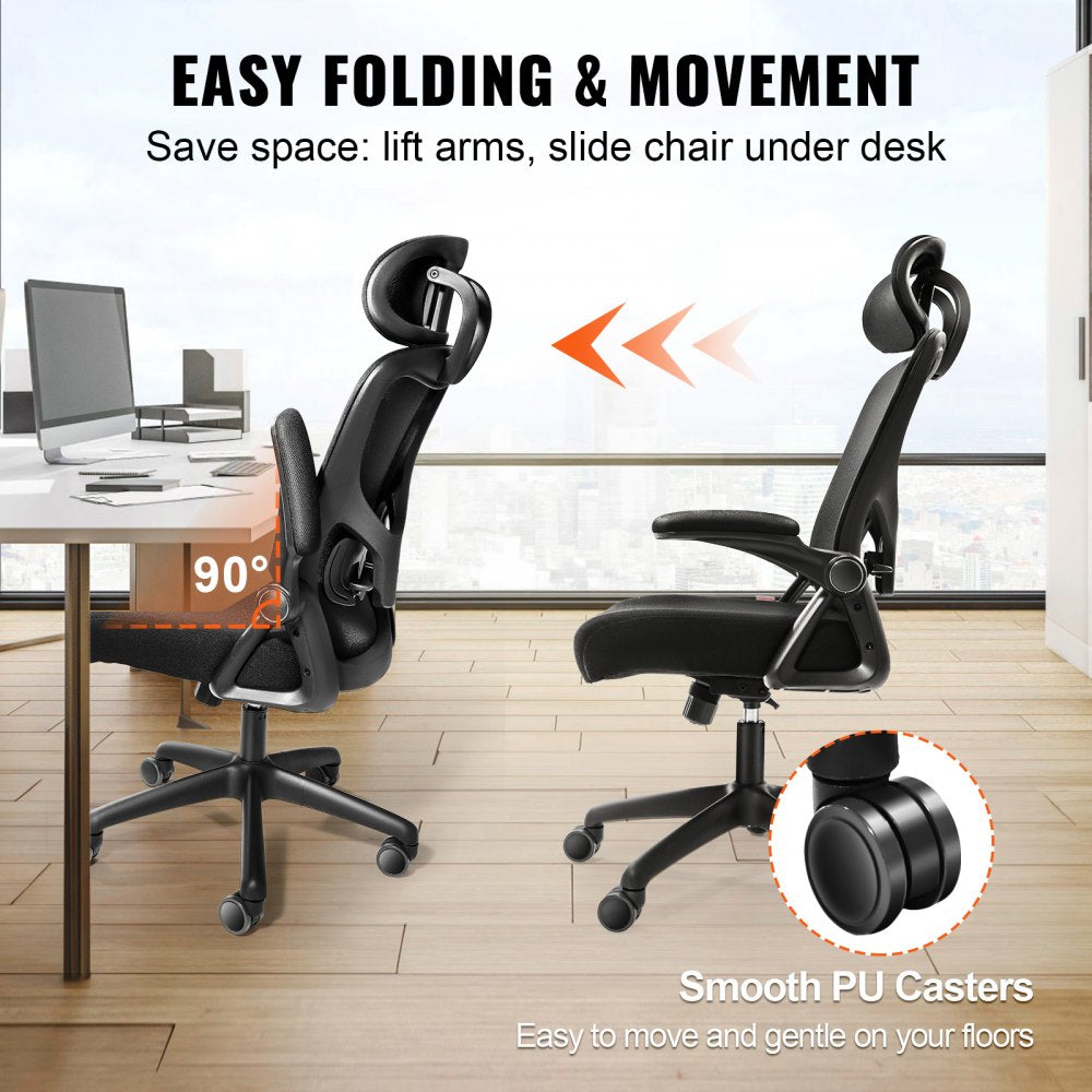 VEVOR Office Chair with Adjustable Lumbar Support, High Back Ergonomic Desk Chair with Adjustable Headrest, 2D Armrest, Ergonomic Office Chair Backrest, Computer Chair for Home Office 