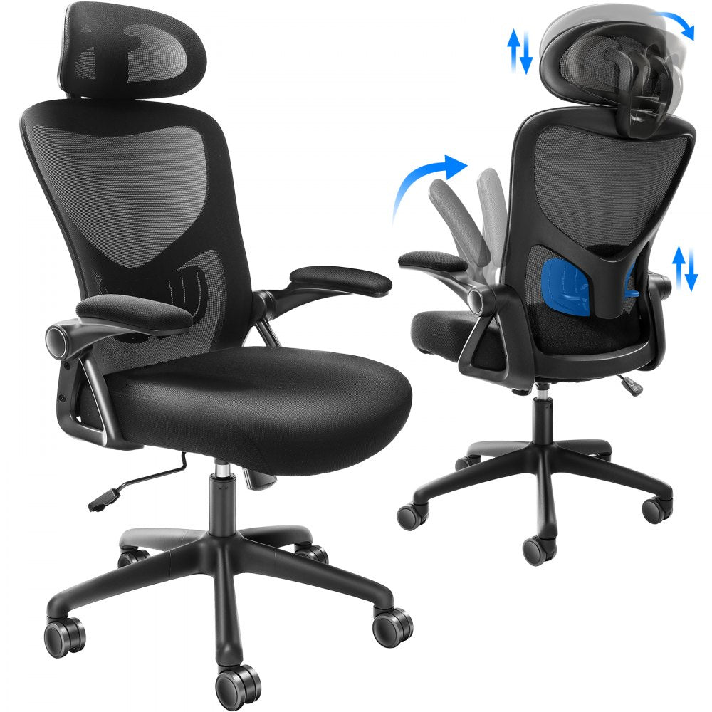 VEVOR Office Chair with Adjustable Lumbar Support, High Back Ergonomic Desk Chair with Adjustable Headrest, 2D Armrest, Ergonomic Office Chair Backrest, Computer Chair for Home Office 