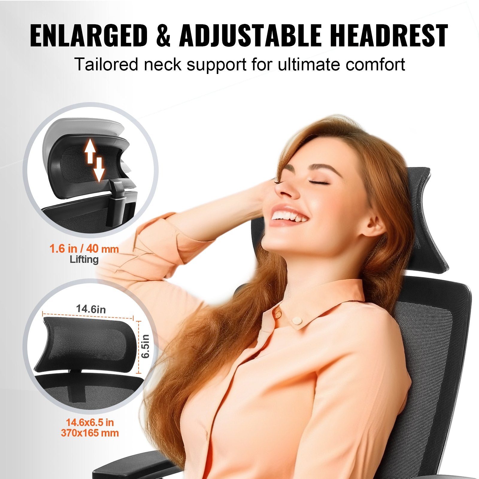 VEVOR Ergonomic Office Chair with Slide Seat, Desk Chair with Mesh Seat, Angle and Height Adjustable Home Office Chair with Back and Lumbar Support, Swivel Computer Task Chair 