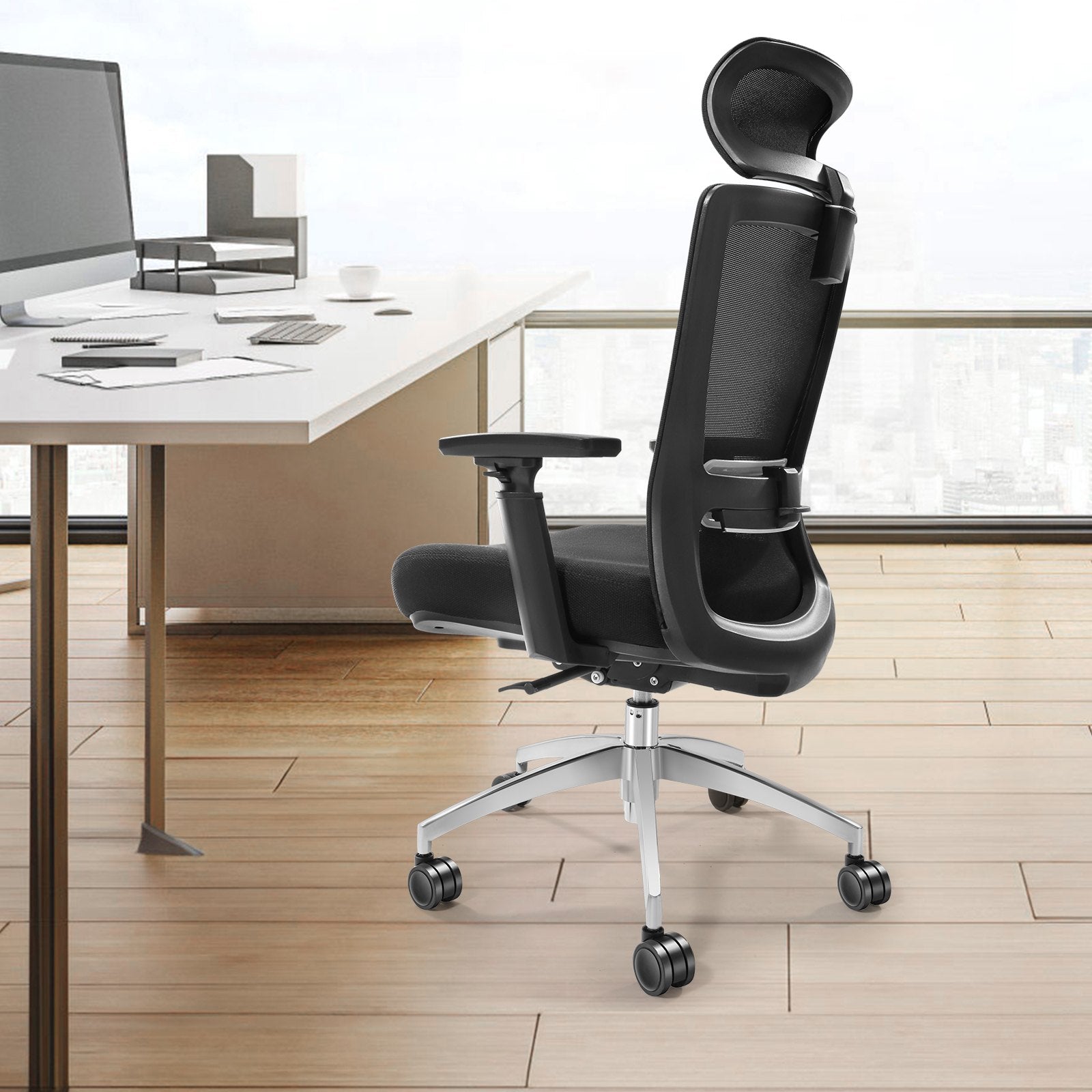 VEVOR Ergonomic Office Chair with Slide Seat, Desk Chair with Mesh Seat, Angle and Height Adjustable Home Office Chair with Back and Lumbar Support, Swivel Computer Task Chair 