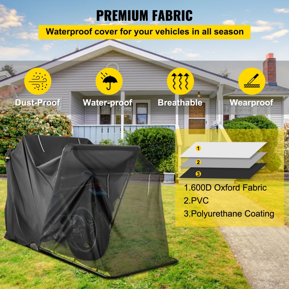 VEVOR Hoods For Vehicles Motorcycle Shelter Shed  Waterproof Motorcycle Cover Outdoor Protection 106.5 Inch X41.5 Inch X61 Inch Motorbike Cover Tent Scooter Shelter 