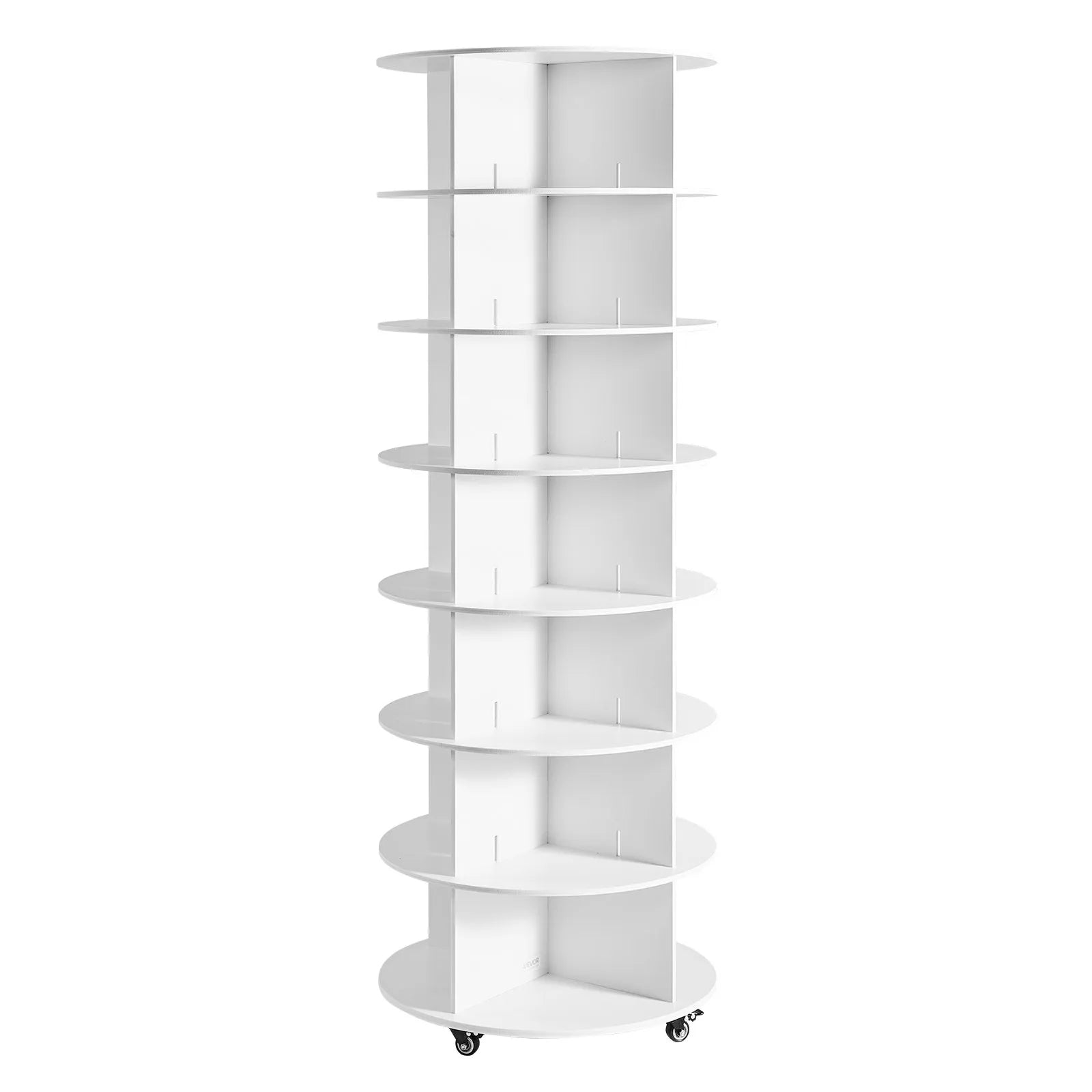 VEVOR 7 Tiers Rotating Shoe Rack Tower with Wheels, Movable 360° Spinning Carousel Display, Lazy Susan Organizer Closet Shelf for Living Room, Entryway, White 